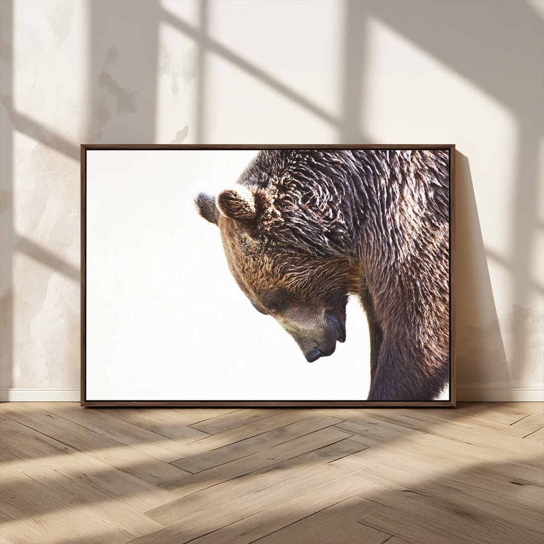 Grizzly Bear Canvas Wall Art Print, Framed Brown Bear Profile Wildlife Decor
