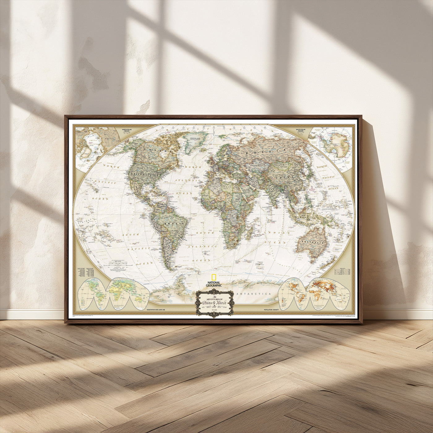 Custom Push Pin World Map Wall Art Canvas Print – Personalized National Geopraphic Map for Travel Plan – Framed Customize Animal Map for Stady Room Decor