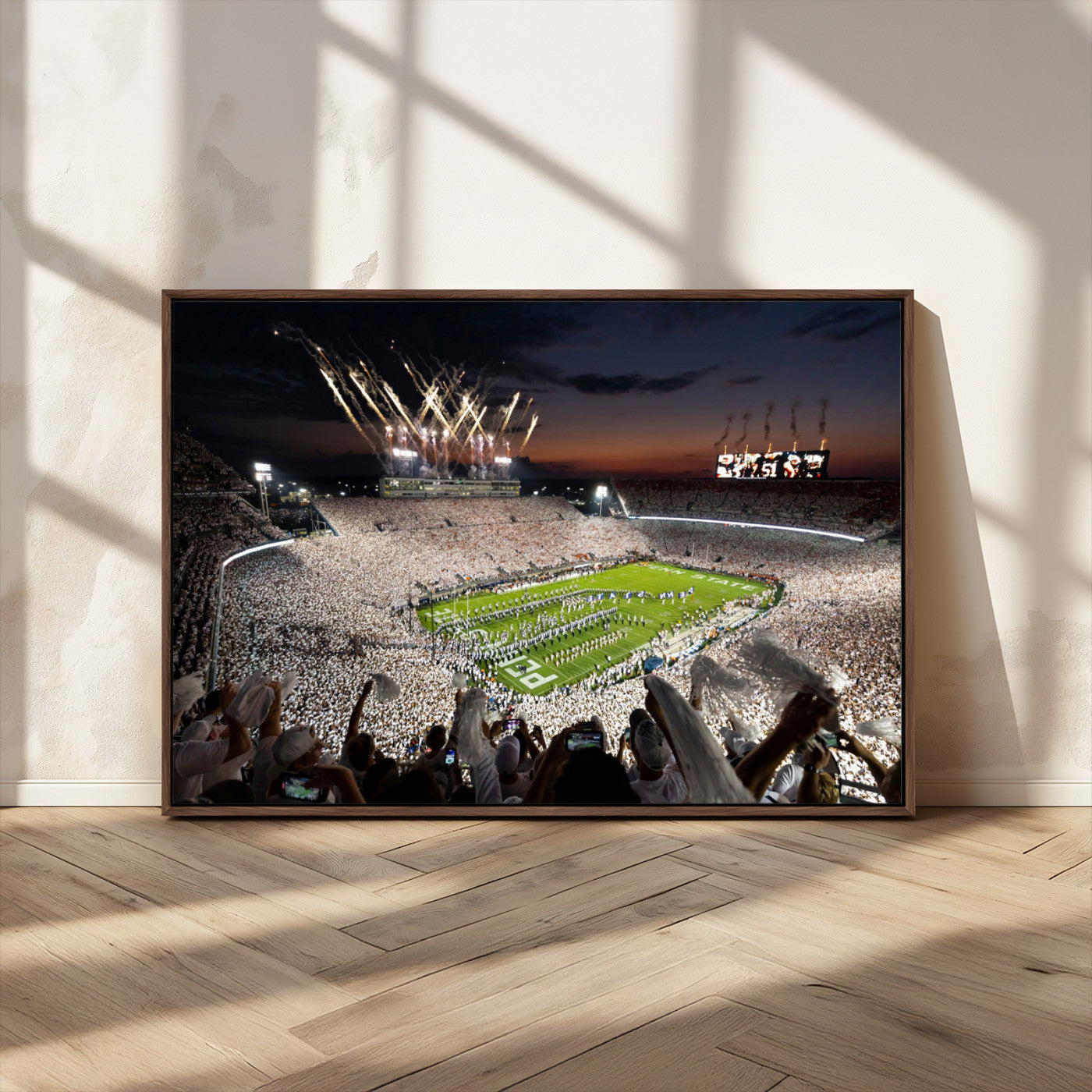 Penn State Stadium Wall Art Print, White Out Football Game Canvas Wall Art, Framed Sports Stadium, Large College Football Canvas Print for Game Room - Man Cave + 555