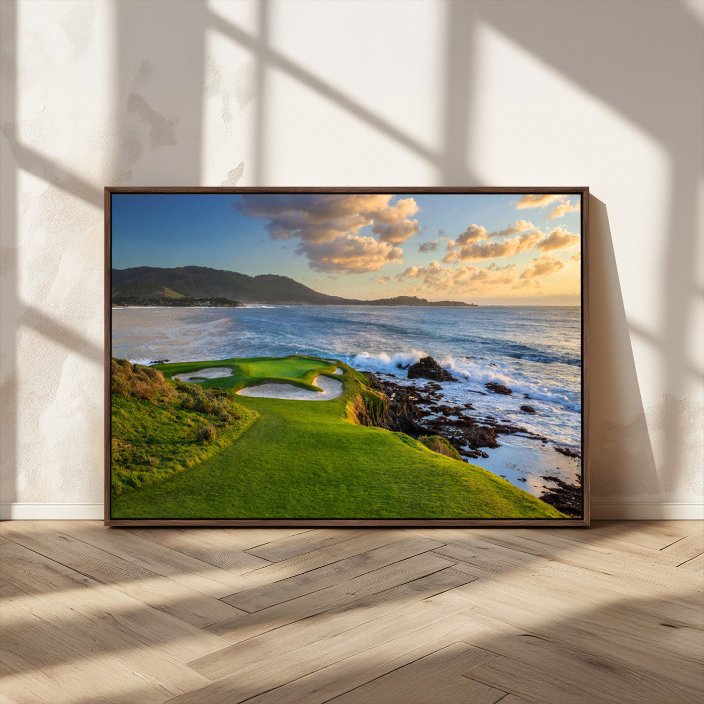 MGV-FC-36X24 - Stunning Coastal Golf Course at Sunset with Rolling Green Fairways and Ocean Waves – Perfect Wall