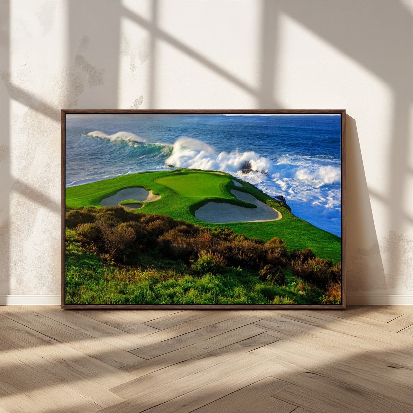 -Ocean Cliffside Golf Course Green Waves Surf Sand Bunker Scenic Coastal Landscape Nature Wall Art