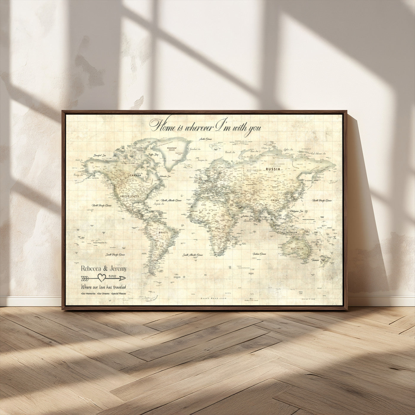 MGV-FC-36X24 - Personalized World Map Wall Art Canvas Print – Custom Push Pin Travel Map for Couples, Families, or Office Décor
