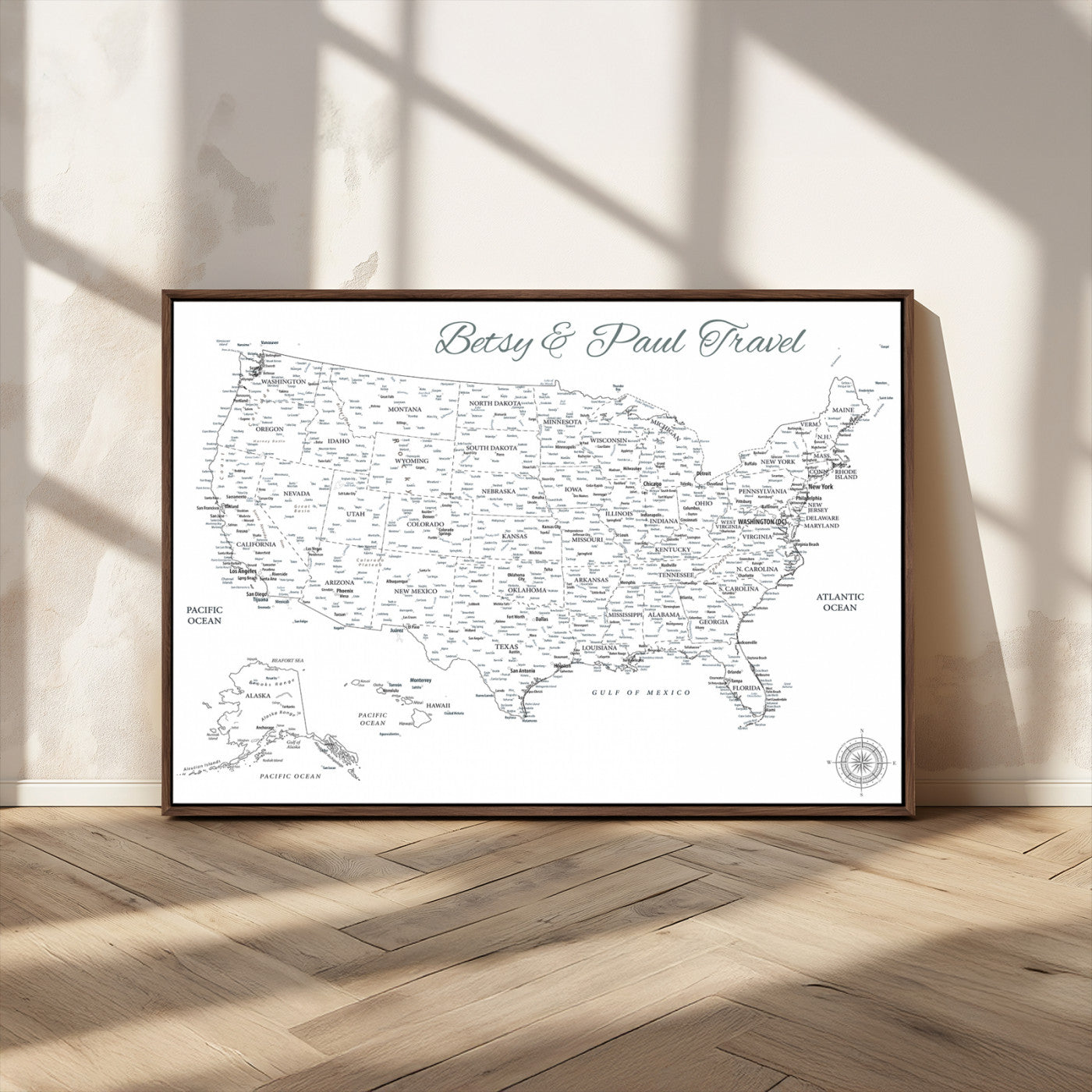 MGV-FC-36X24 - Personalized USA Map Wall Art Canvas Print – Custom Push Pin Travel American Map for Couples, Families, or Office Décor