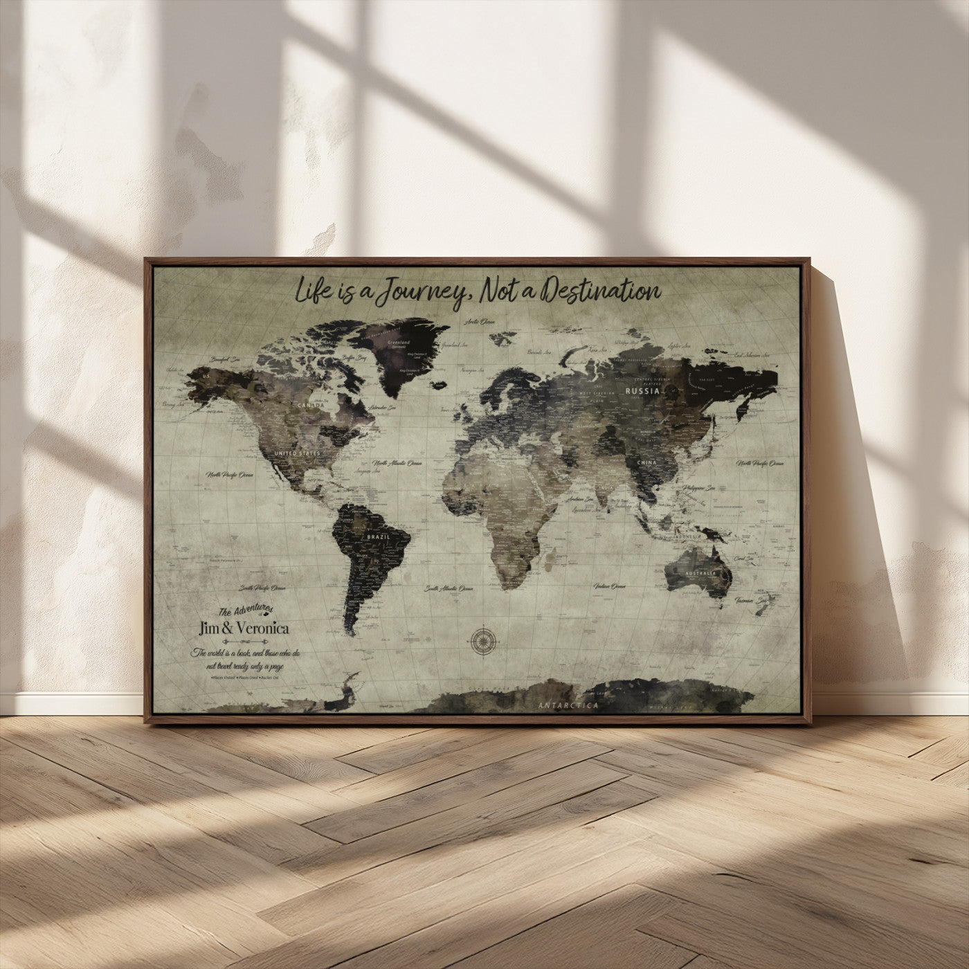 MGV-FC-36X24 - Personalized World Map Wall Art Canvas Print – Custom Push Pin Travel Map for Couples, Families, or Office Décor