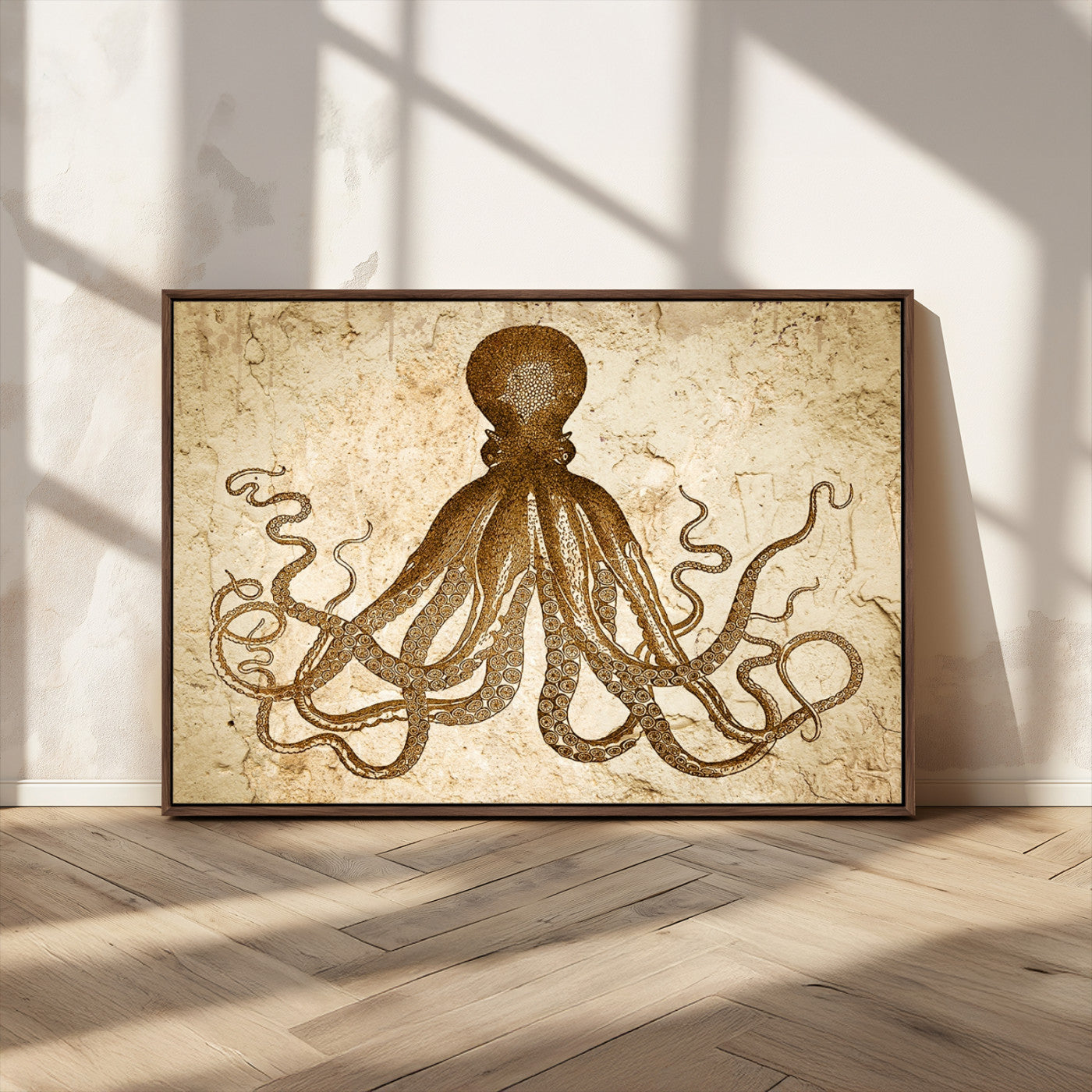 MGV-FC-36X24 - Sepia Octopus Wall Art Abstract Animal Canvas Print