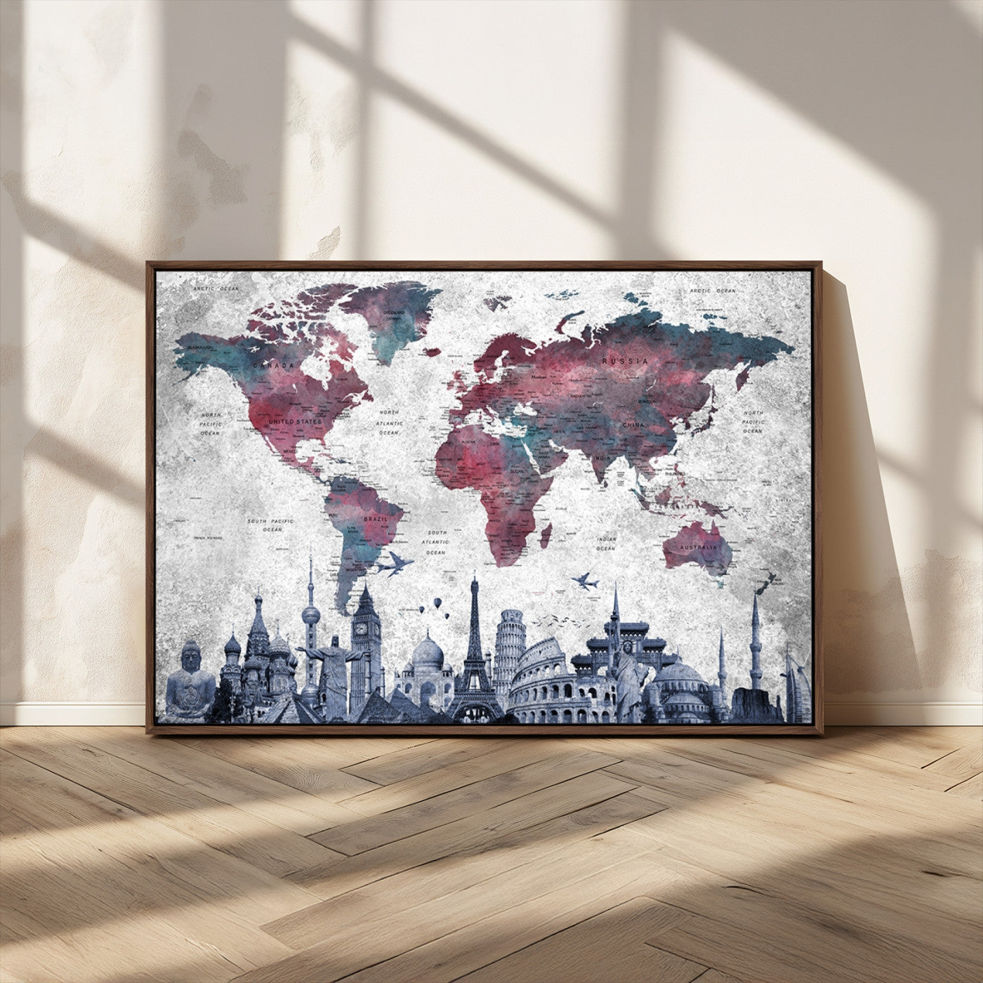 MGV-FC-36X24 - Push Pin World Map Canvas Print – Framed Wall Art for Couples to Track Their Travels – Anniversary
