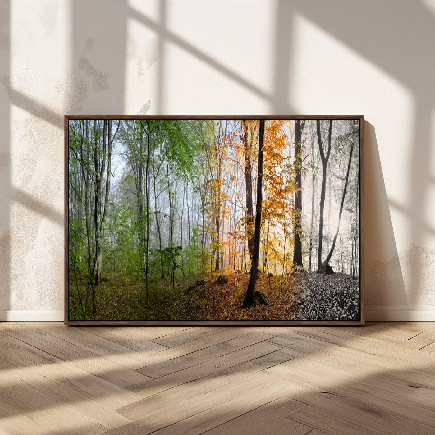 MGV-FC-36X24 - Four Seasons Wall Art Forest Canvas Print – Triptych Seasonal Nature Print – Landscape Decor for