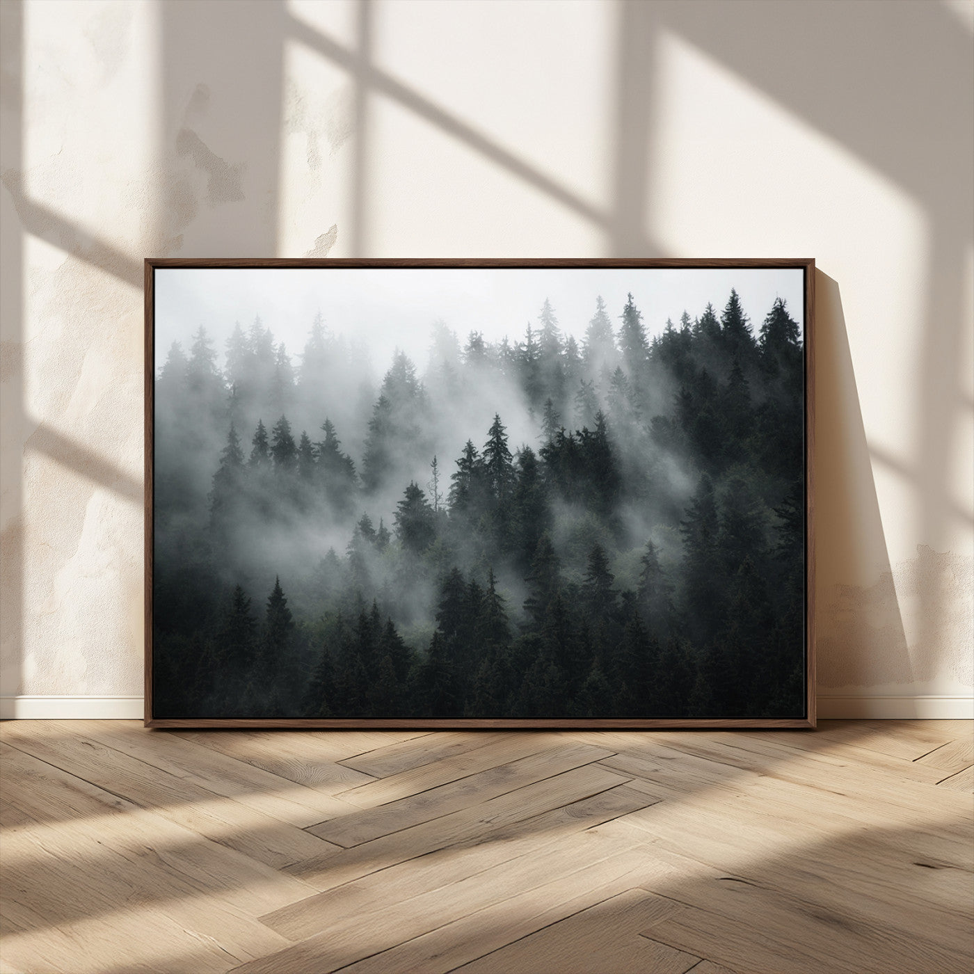 MGV-FC-36X24 - Foggy Forest Wall Art Canvas Print | 3 Panel Large Misty Landscape for Dining Room, Office, or