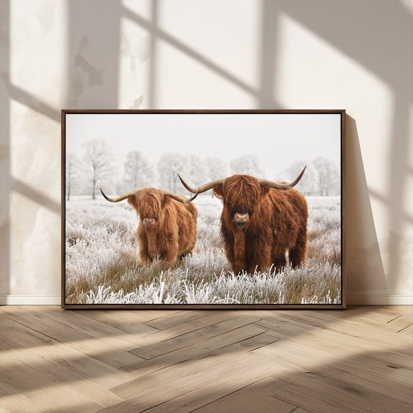 MGV-FC-36X24 - Longhorn Cattle Wall Art Canvas Print, Framed Farmhouse Style Art Picture Print, Rustic Cow Perfect Rustic Farmhouse Decor Artwork