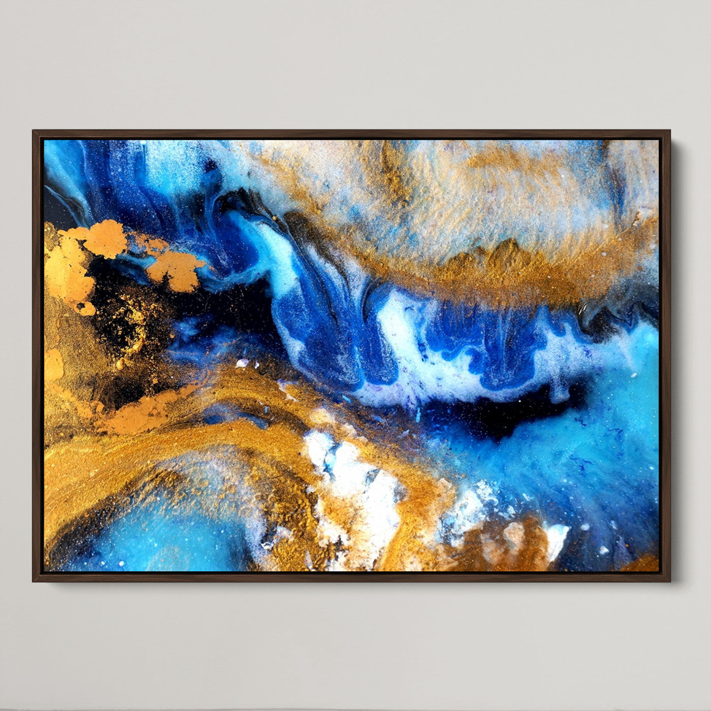42100-MGV-CV-36X24-Blue Orange Marble Fluid Effect Canvas Wall Art Print