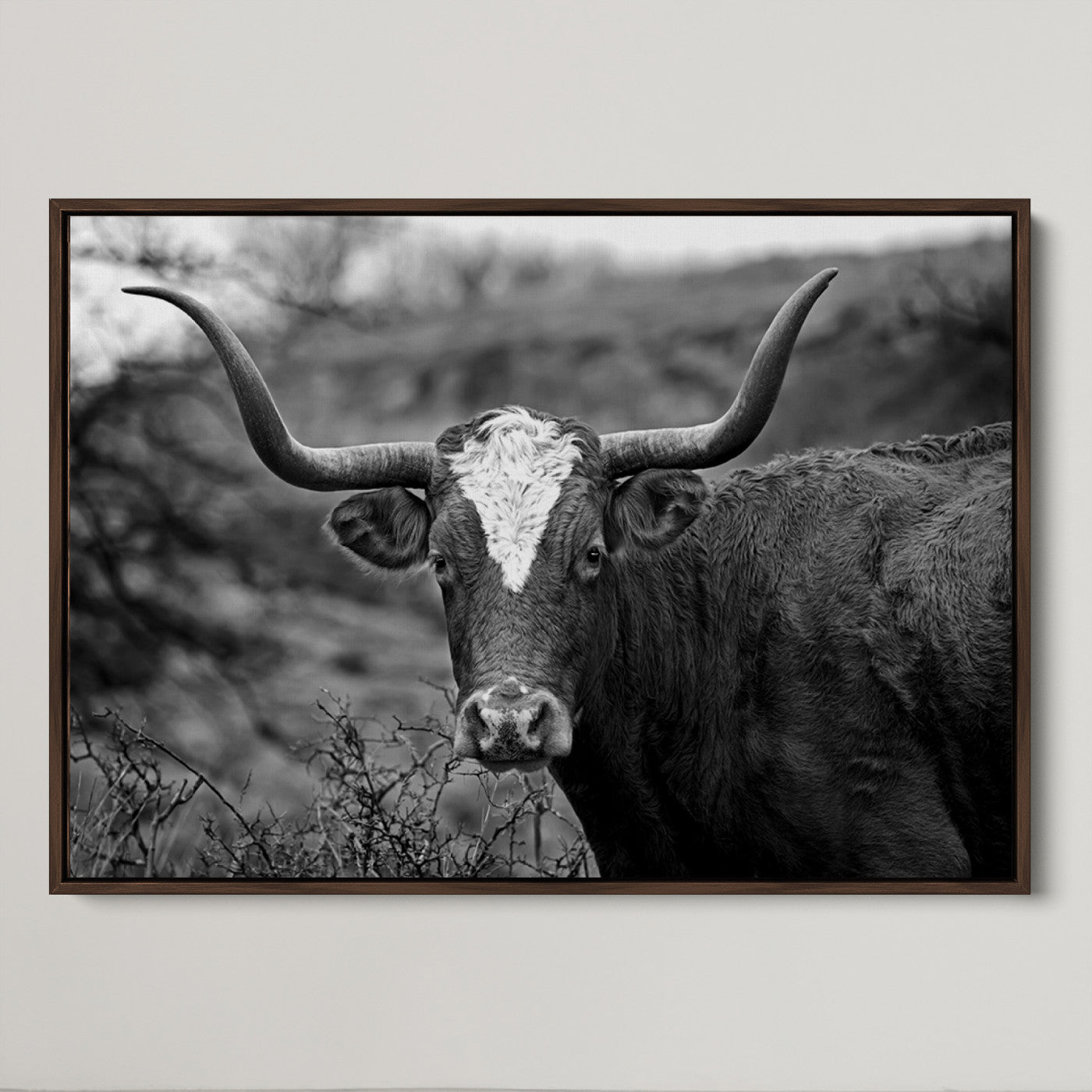 76200-MGV-CV-36X24-Western Home Wall Art Canvas Print, Framed Texas Longhorn Art Picture Print, Rustic Cow Perfect Rustic Farmhouse Decor Artwork