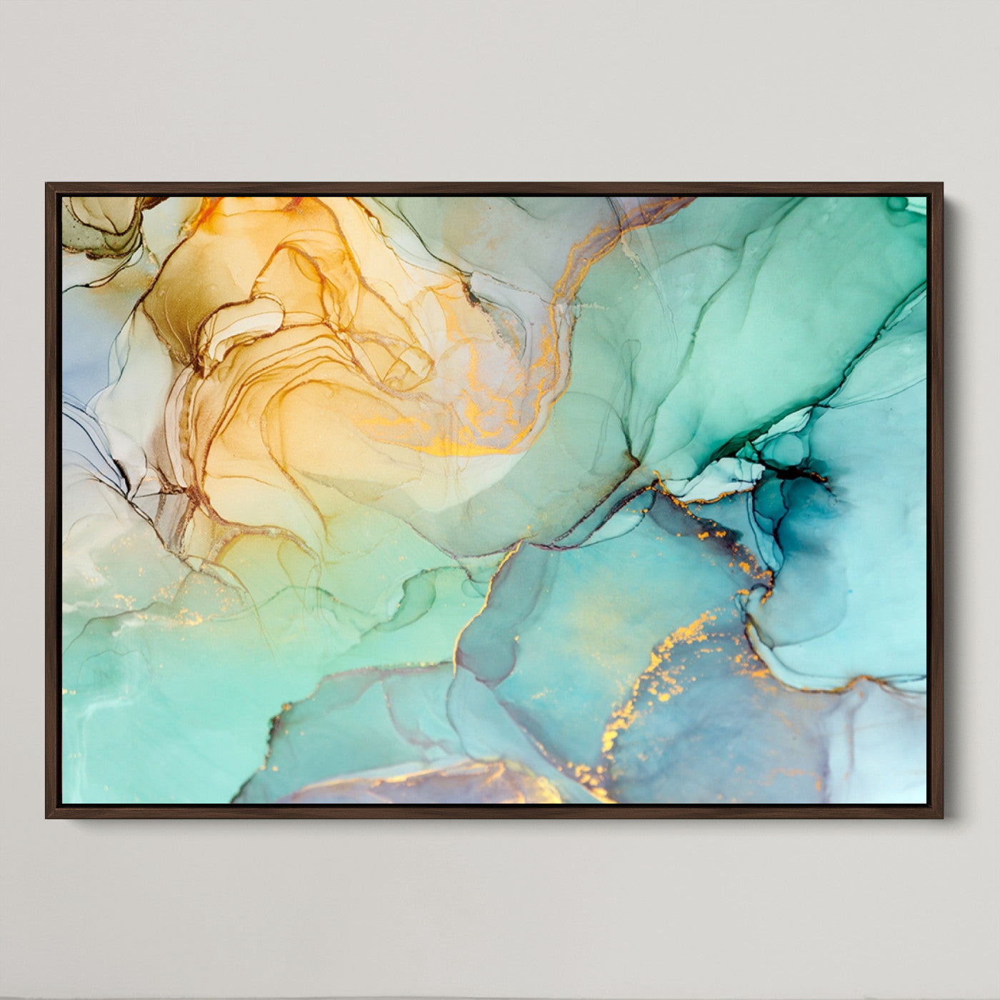 47242-MGV-CV-36X24-Green Marble Fluid Effect Wall Art Abstract Canvas Wall Art Print