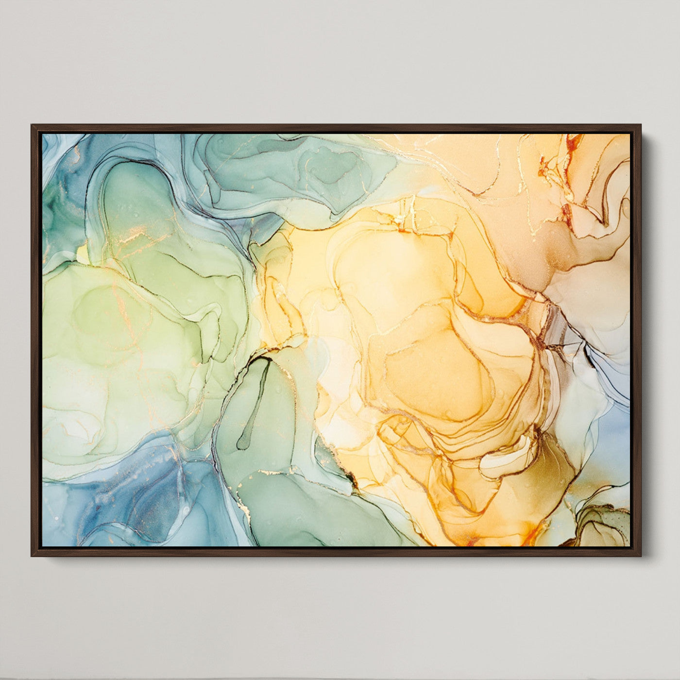 42195-MGV-CV-36X24-Green and Yellow Marble Fluid Effect Wall Art, Green and Yellow Marble Canvas Wall Art Print