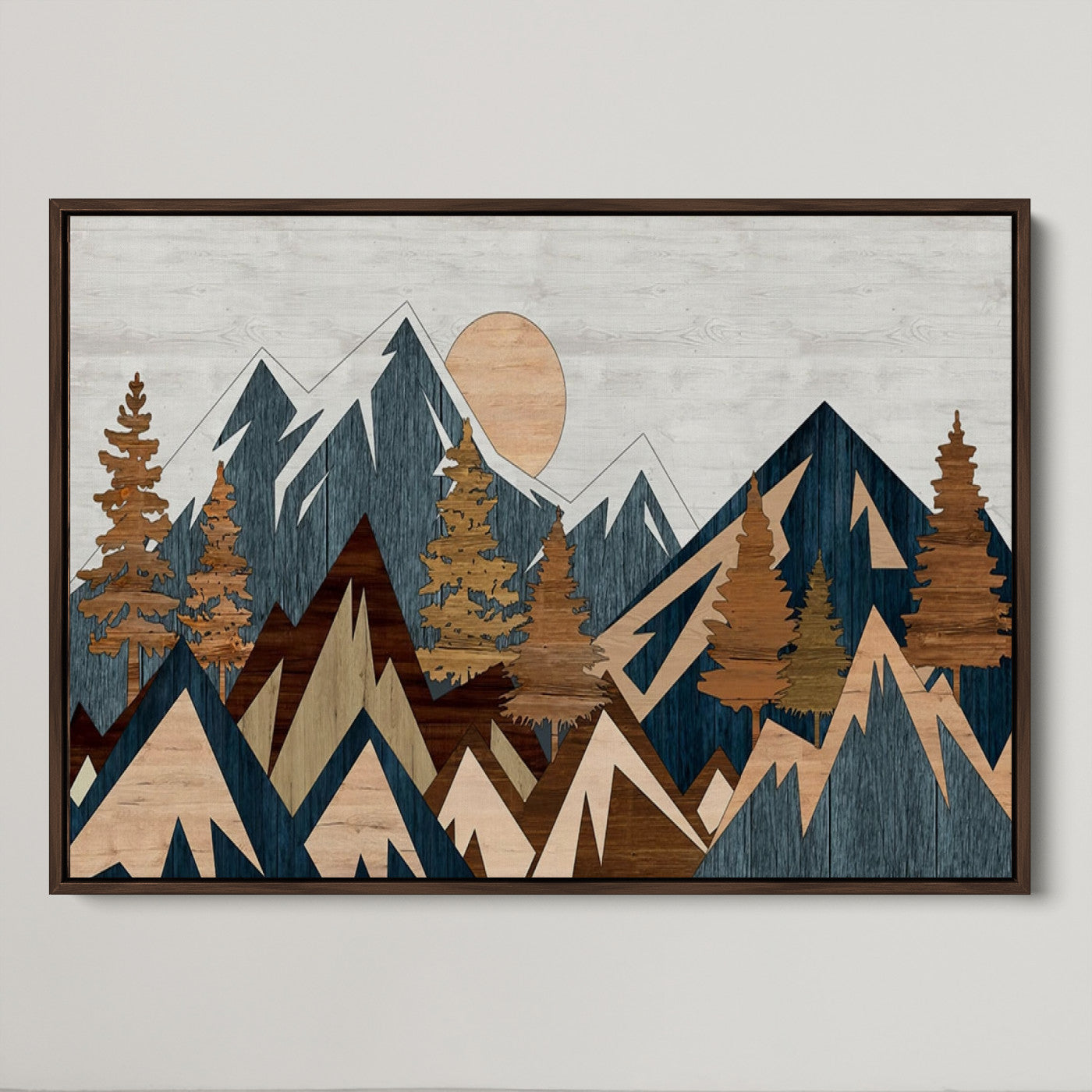 91467-MGV-CV-36X24-Abstract Wood Panel Effect Mountain Range Top Wall Art Canvas Print