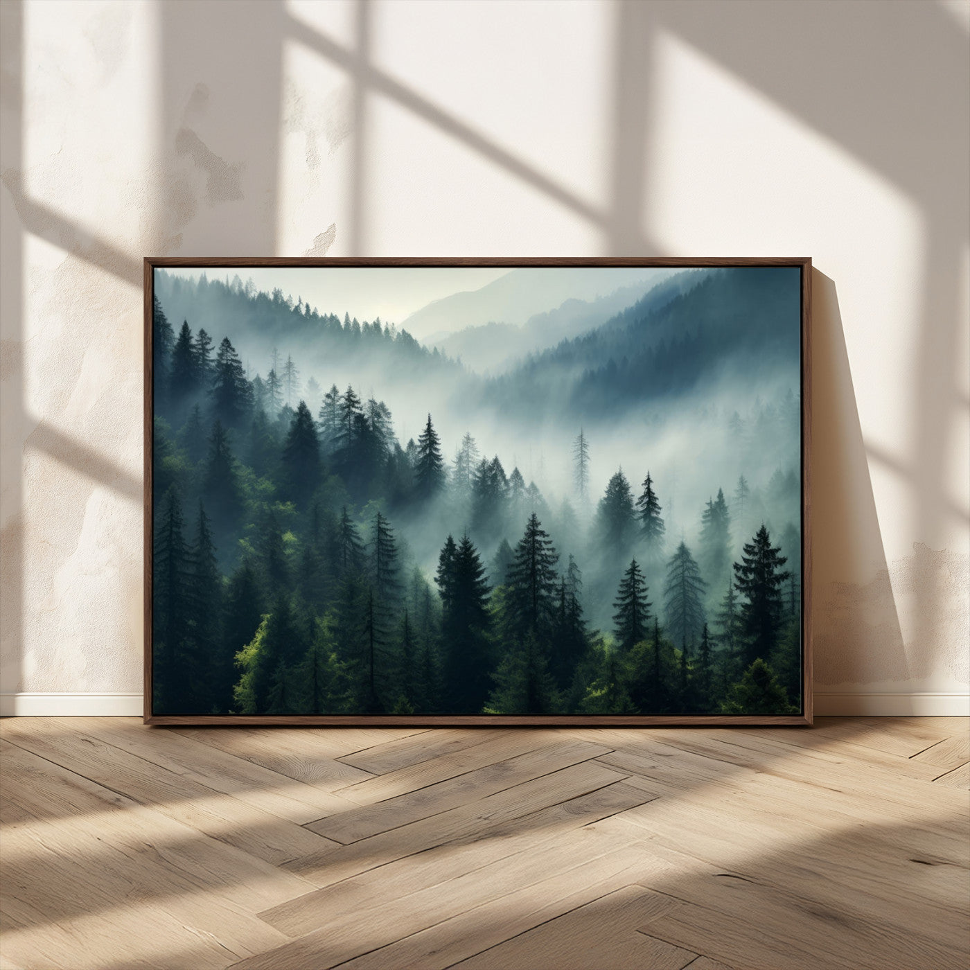 MGV-FC-36X24 - Captivating Misty Forest Wall Art Premium Canvas Print a Foggy and Serene Atmosphere Art