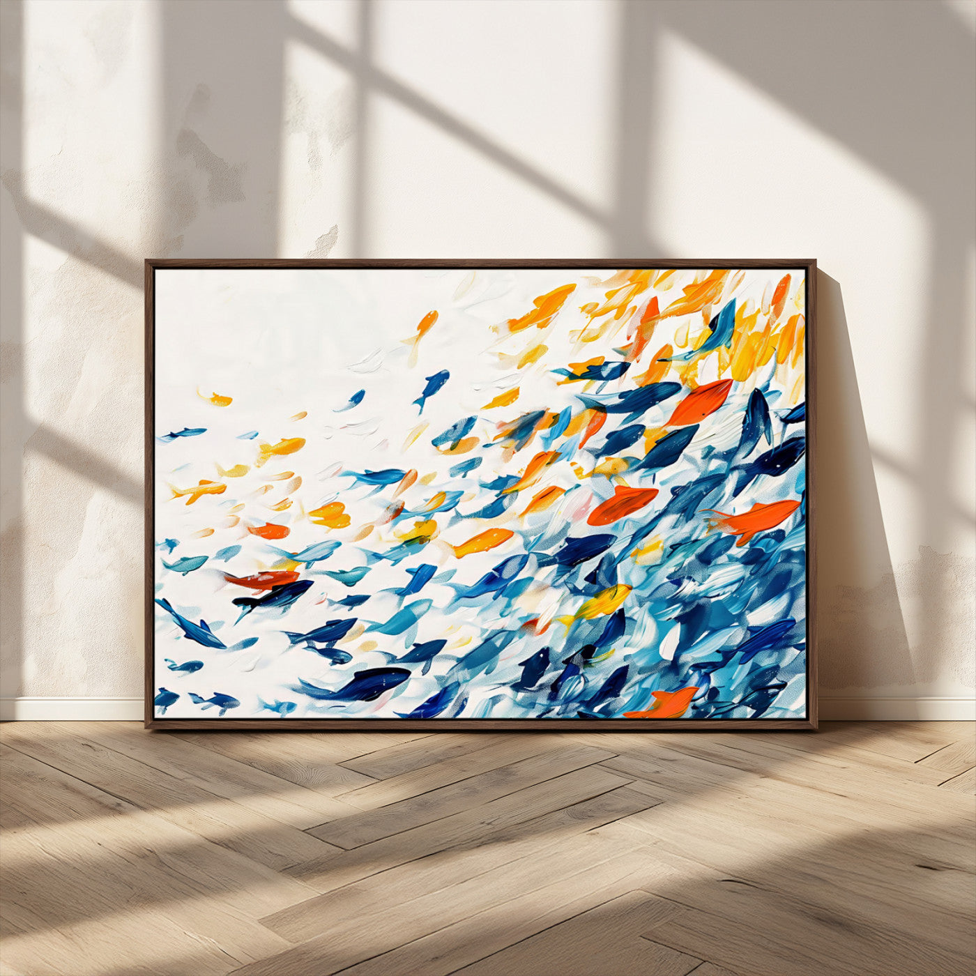 MGV-FC-36X24 - Abstract Fish Shoal Wall Art Canvas Print, Colorful Fish Herd Painting on Canvas Print, Ocean Animal