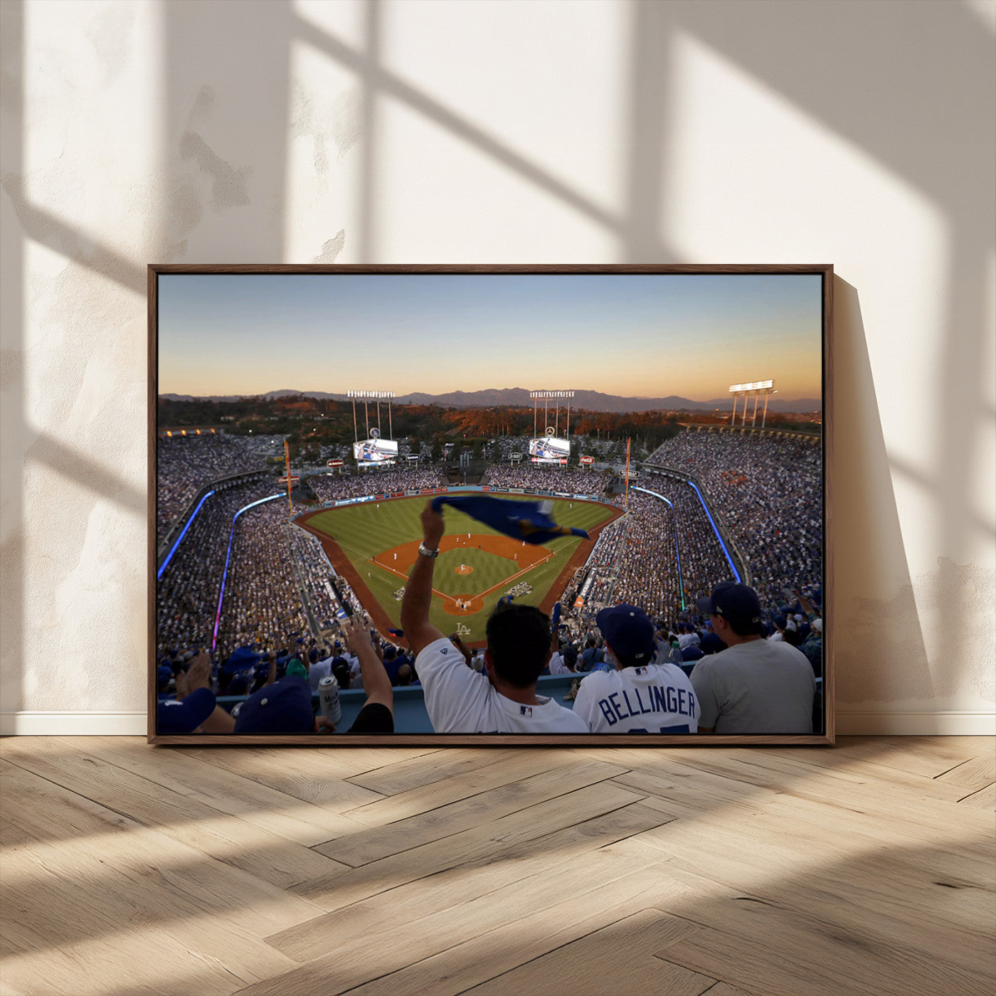 MGV-FC-36X24 - Dodger Stadium Sunset Game Triple Canvas Wall Art - Los Angeles Dodgers MLB Match