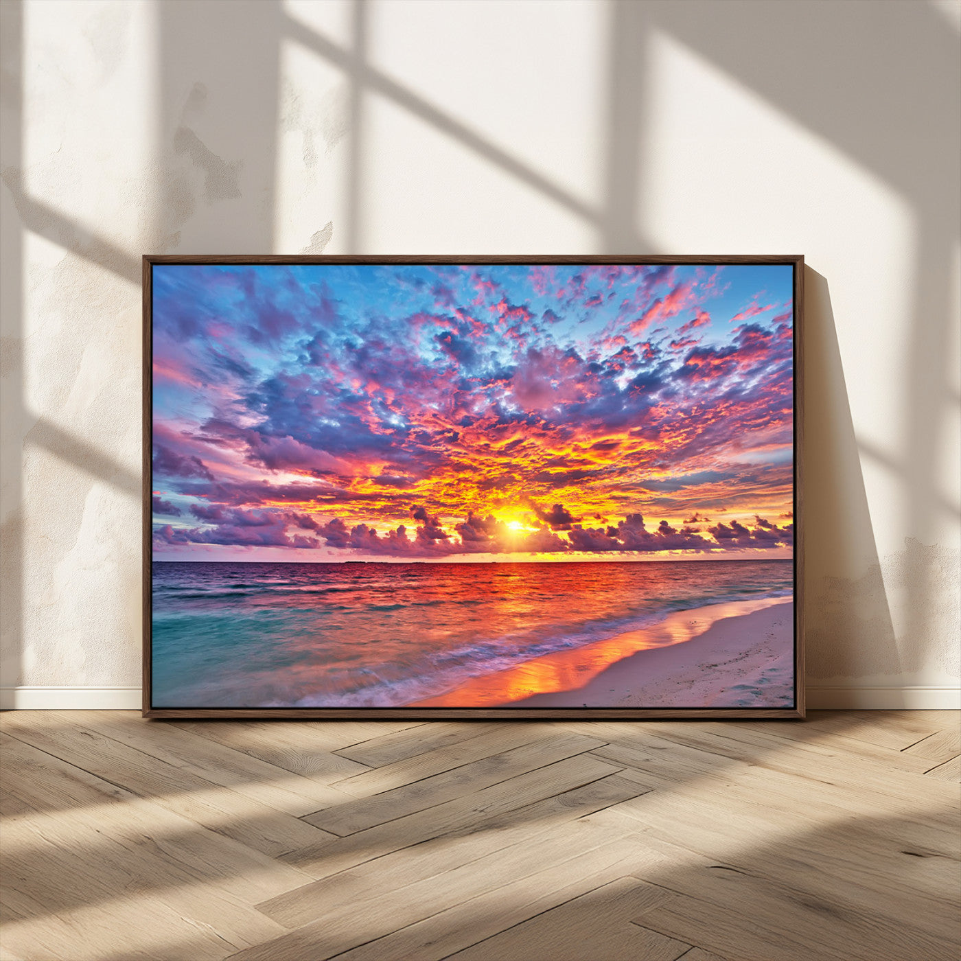 MGV-FC-36X24 - Vibrant Sunset Beach Wall Art - Ocean Sunset Canvas Print | Coastal Wall Art Decor Stunning Sunset