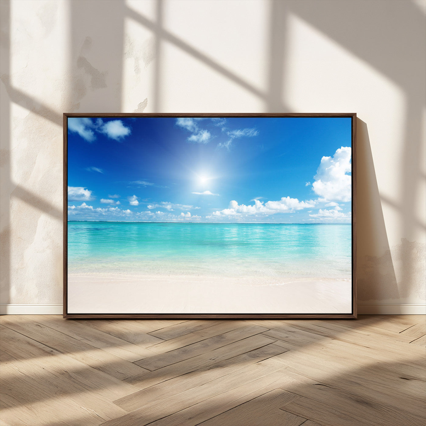 MGV-FC-36X24 - Blue Ocean Wall Art Canvas Print - Tranquil Ocean Paradise Triptych Wall Art - Ready to Hang Beach