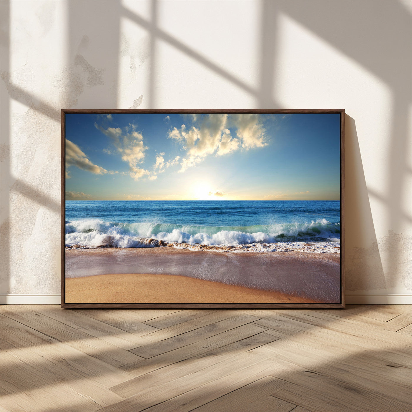 MGV-FC-36X24 - Serene Ocean Sunset Canvas Wall Art - Beach Waves at Sunset, Ready to Hang