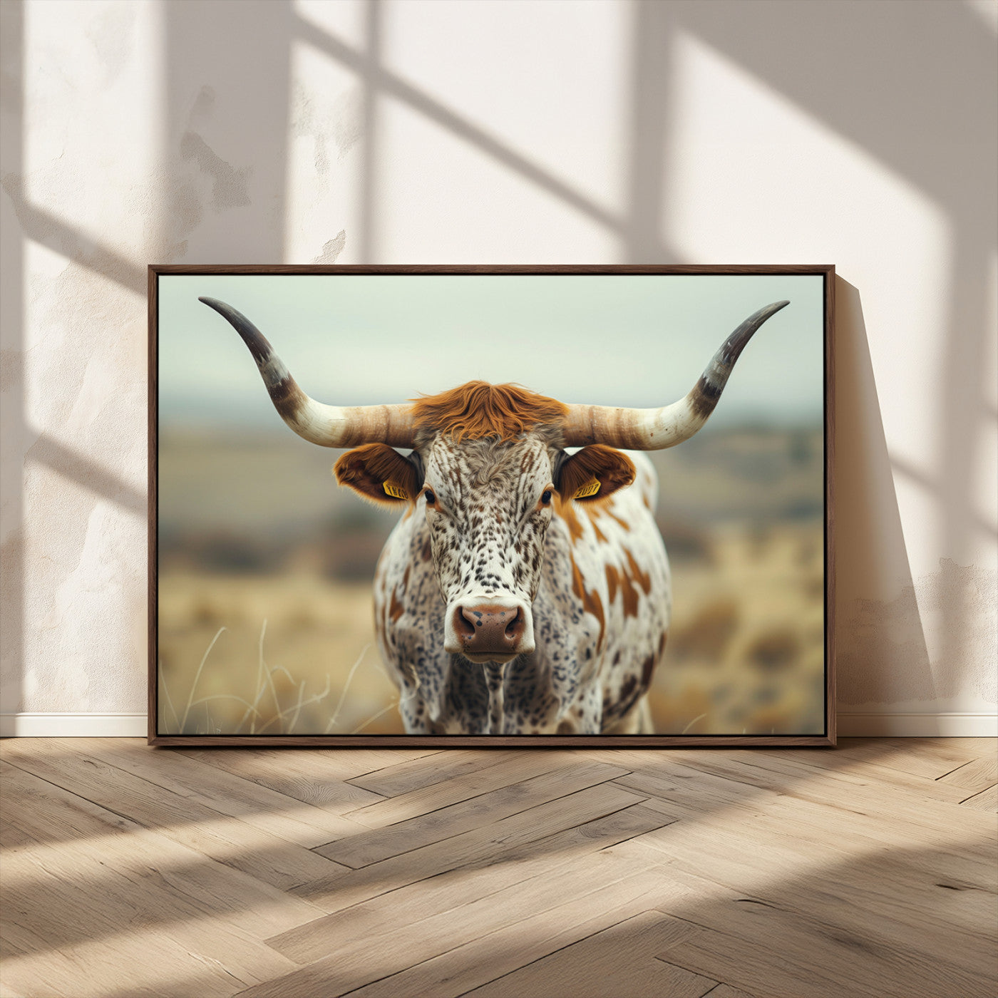 MGV-FC-36X24 - Texas Cow Longhorn Wall Art Canvas Print for Farm House Wall Decor, Farmhouse Wall Art Print