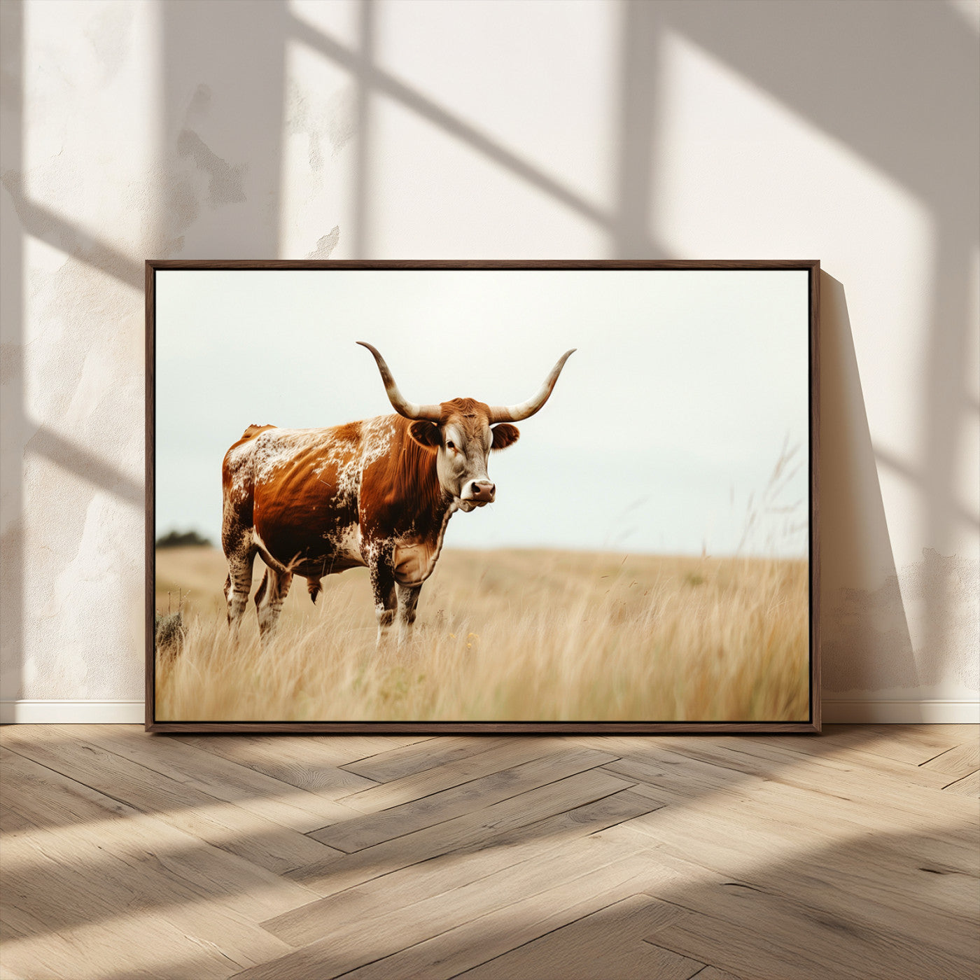 MGV-FC-36X24 - Texas Longhorn Canvas Wall Art Print – Majestic Western Cattle in Rustic Farmhouse Decor – Cow Wall