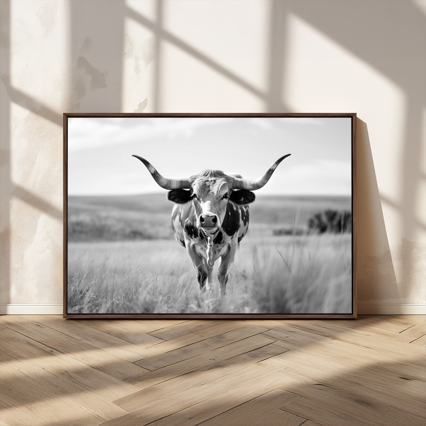 MGV-FC-36X24 - Texas Cow Longhorn Wall Art Canvas Print for Farm House Wall Decor, Farmhouse Wall Art Print