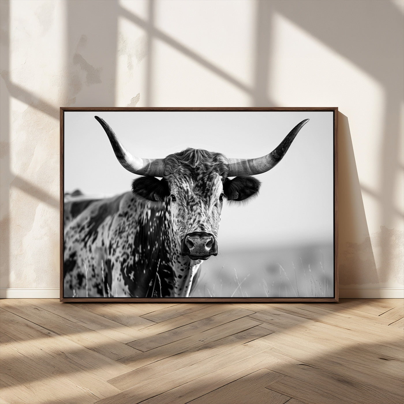 MGV-FC-36X24 - Texas Highland Cow Longhorn Canvas Print - Rustic Farmhouse Wall Art - Large Texas Longhorn