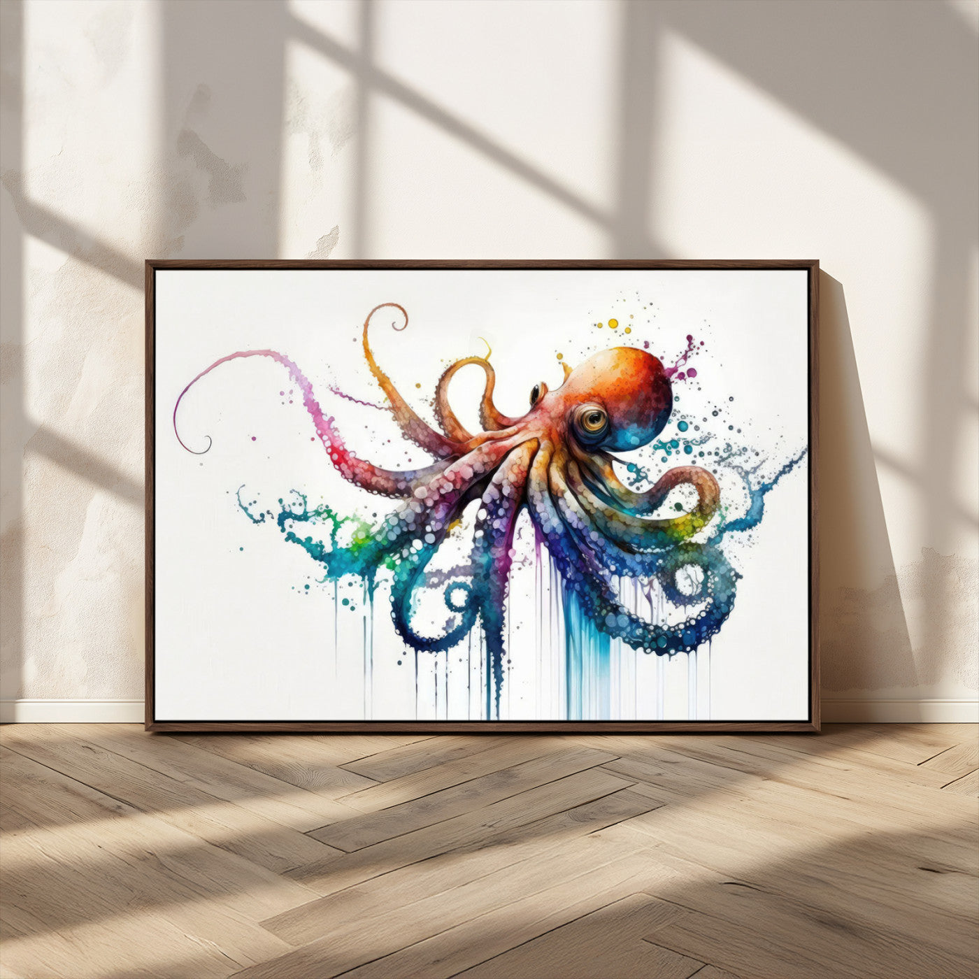 MGV-FC-36X24 - Watercolor Vibrant Octopus Wall Art Canvas Print | Abstract Sea Life Art | Colorful Marine Creature