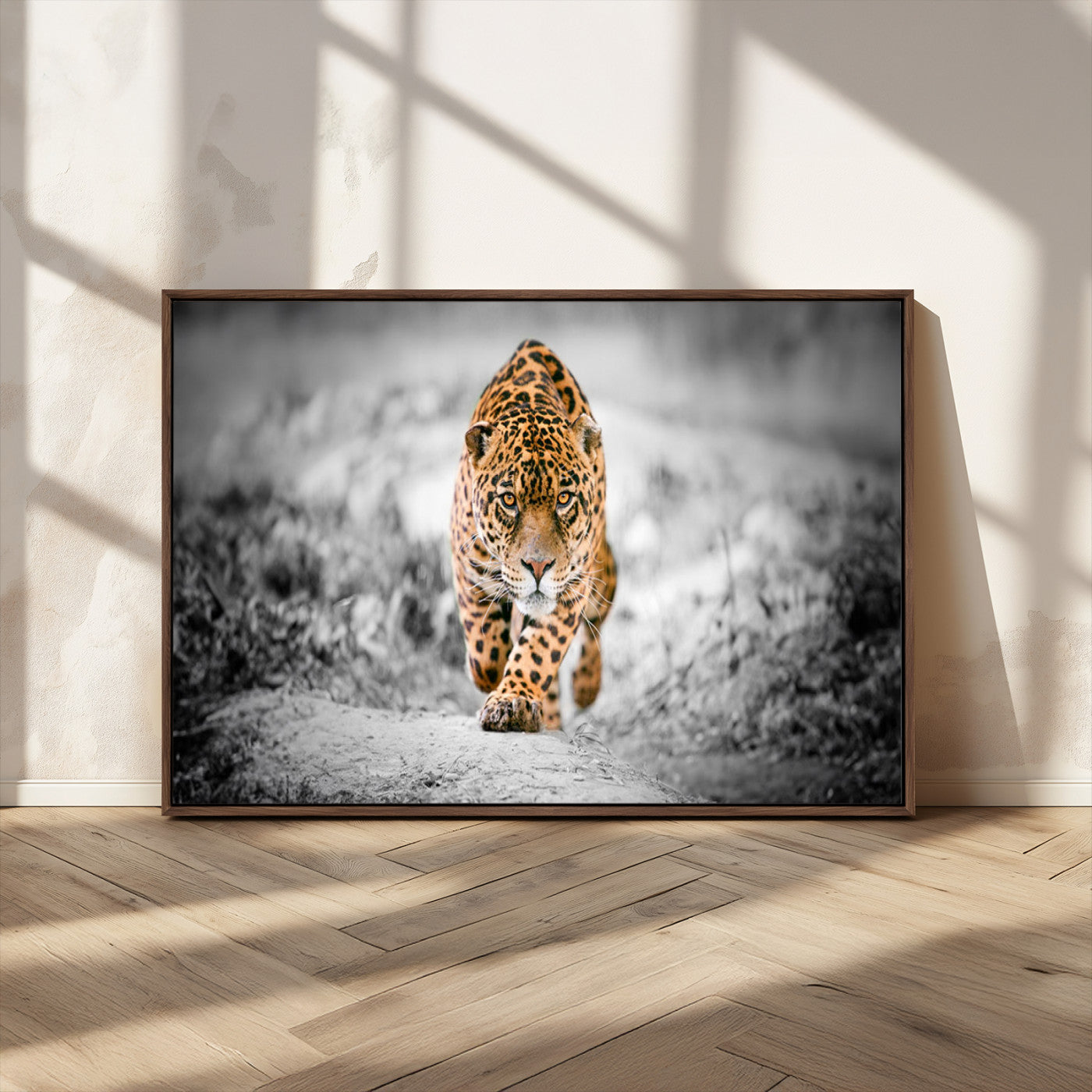 MGV-FC-36X24 - Jaguar Wall Art Canvas Print - Majestic Big Cat in Focused Pursuit - Ready to Hang
