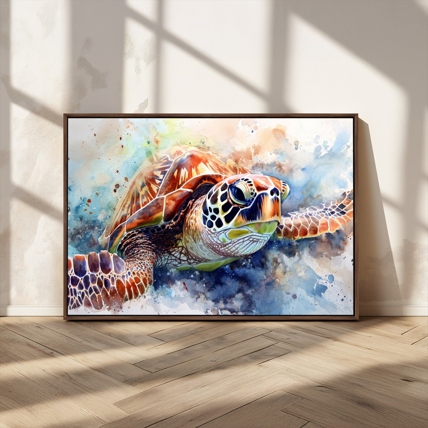 MGV-FC-36X24 - Watercolor Sea Turtle Wall Art Canvas Print - Vibrant Ocean Colors in Watercolor Style - Ready to