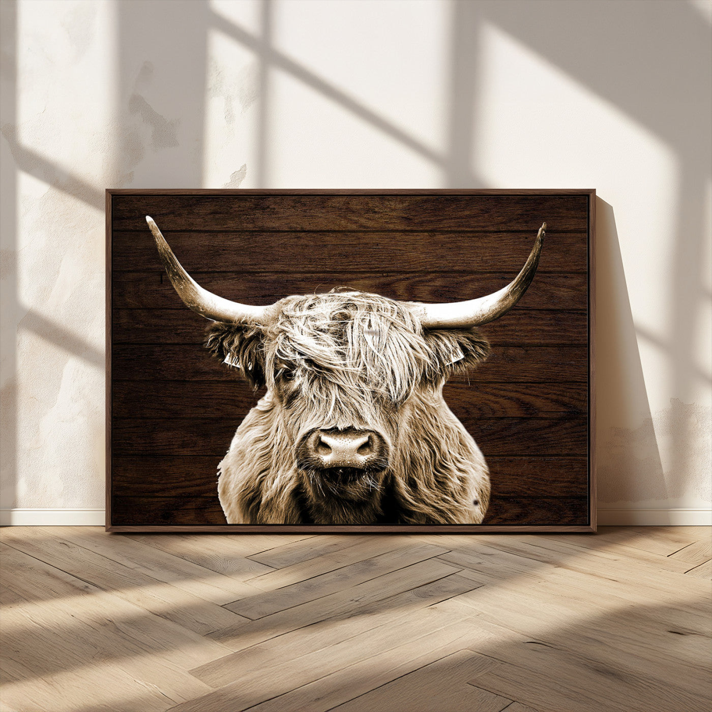MGV-FC-36X24 - Highland Cow Wall Art Canvas Print, Rustic Farmhouse Decor, Majestic Scottish Highland Bull Portrait