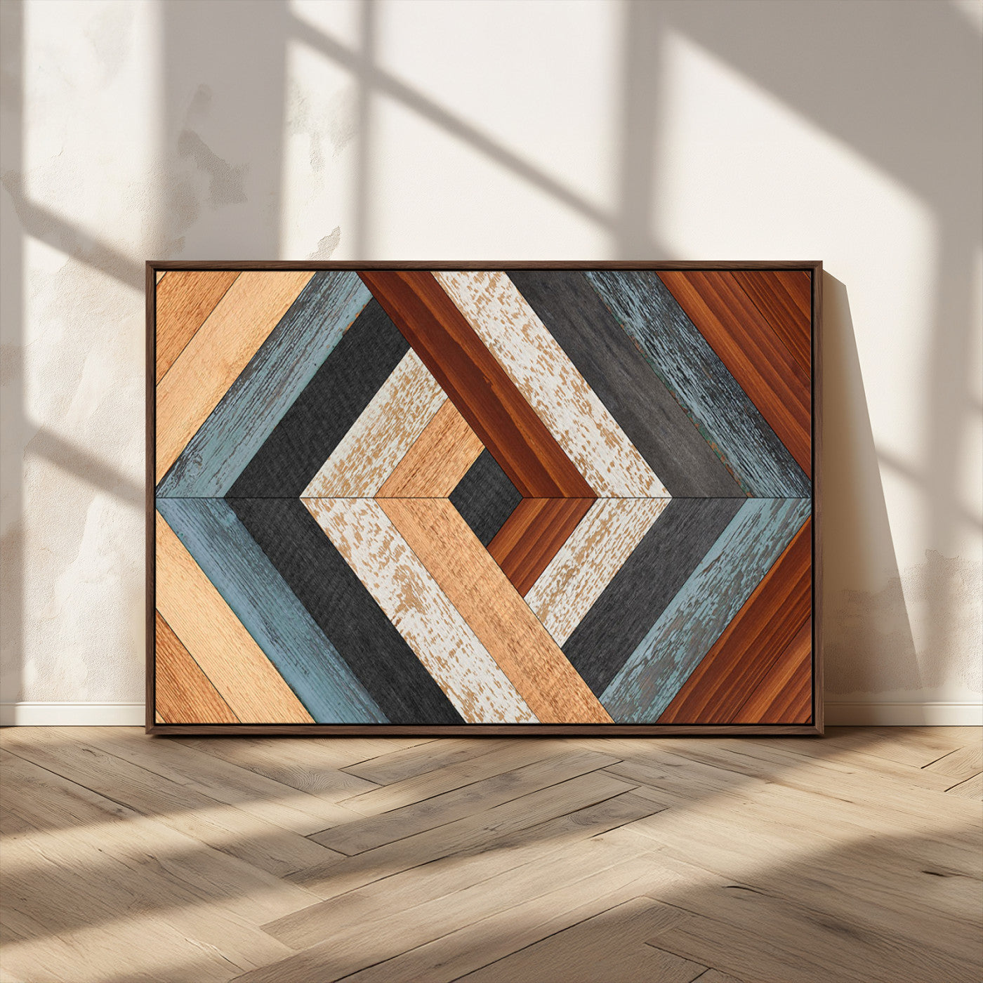 MGV-FC-36X24 - Geometric Wood Art Wall Decor Canvas Print, Rustic Wooden Pattern Triptych Wall Art for Living Room