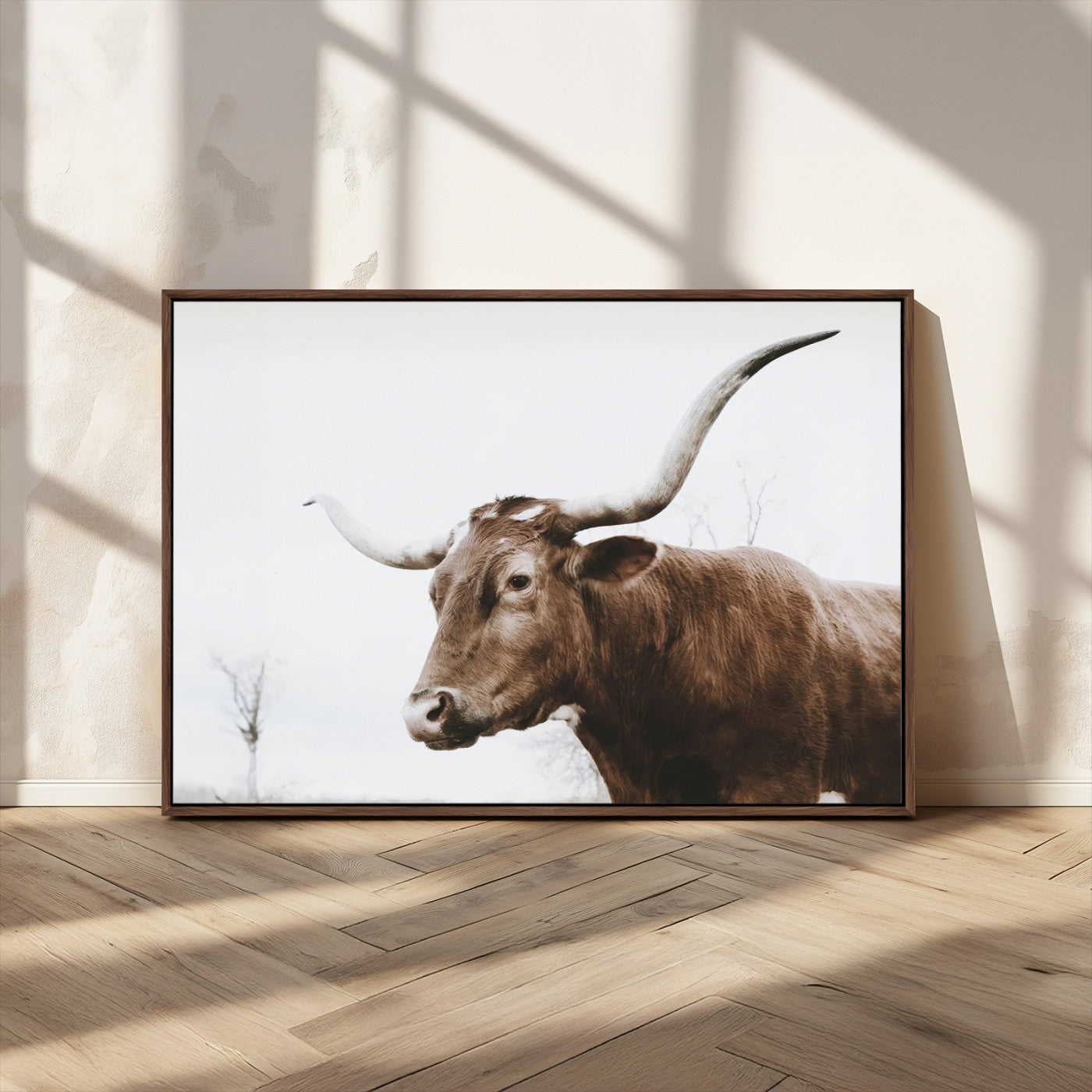 MGV-FC-36X24 - Rustic Bull Wall Art Canvas Print – Modern Longhorn Farmhouse Animal Decor – Abstract Farm Cow
