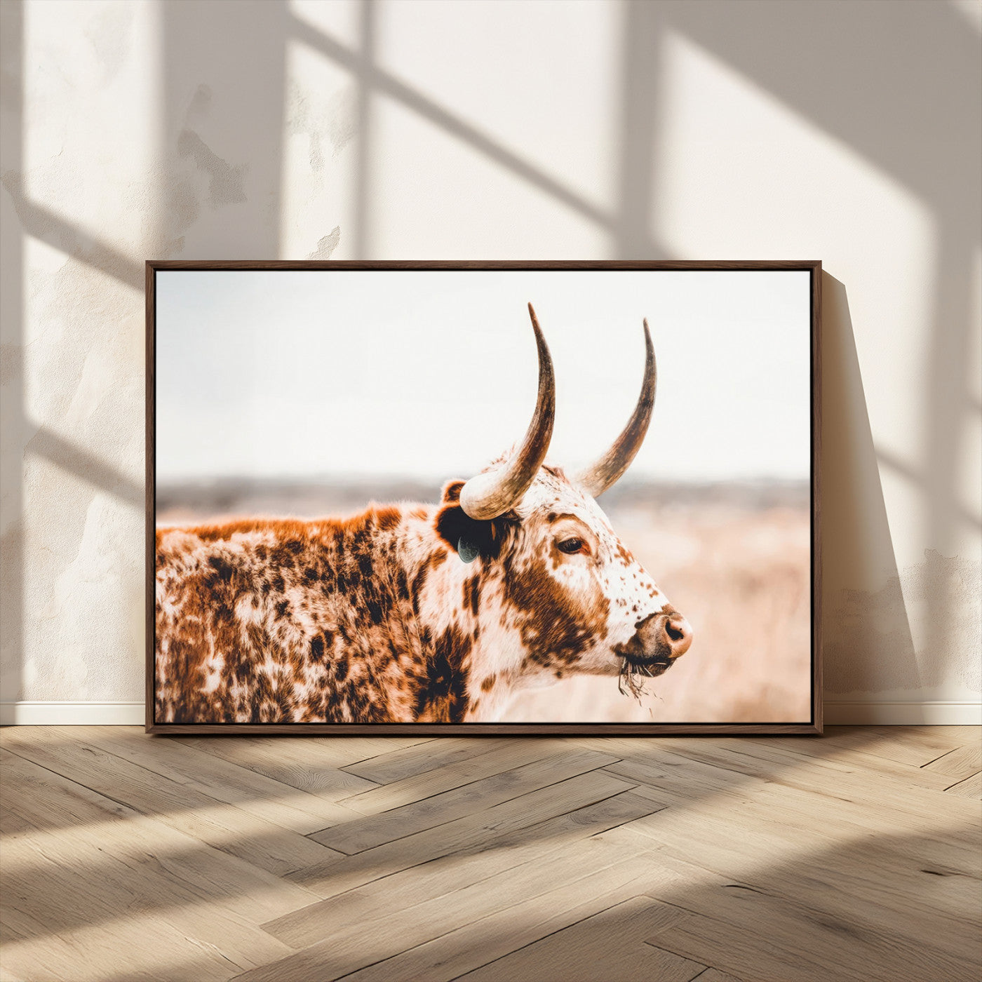 -Speckled Bull Wall Art Canvas Print – Rustic Cow Longhorn Farmhouse Animal Decor – Western Longhorn