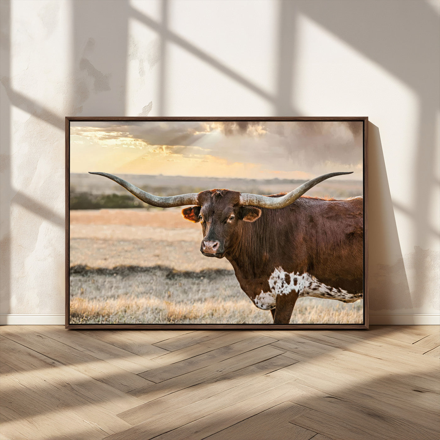 MGV-FC-36X24 - Texas Longhorn Wall Art Canvas Print, Rustic Ranch Decor, Majestic Western Longhorn Cattle