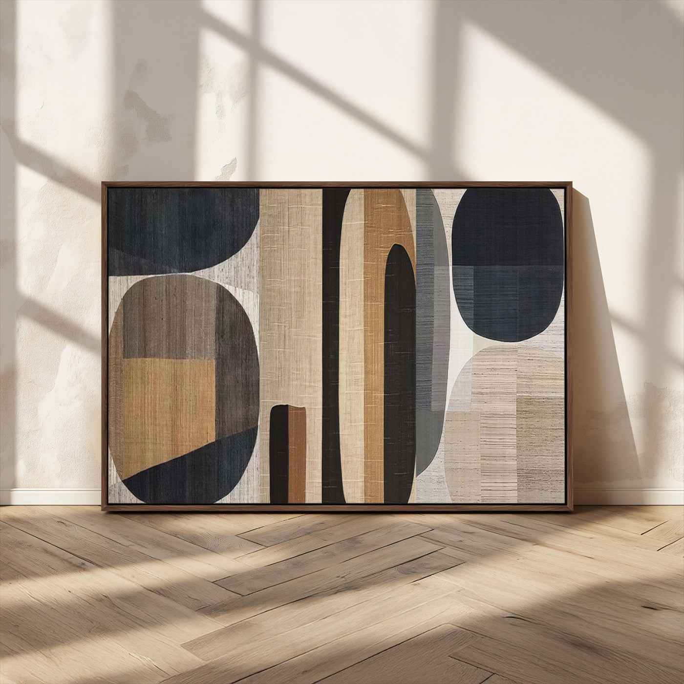 MGV-FC-36X24 - Abstract Minimalist Canvas Wall Art - Neutral Geometric Modern Boho Decor, Minimalist Brown Wabi