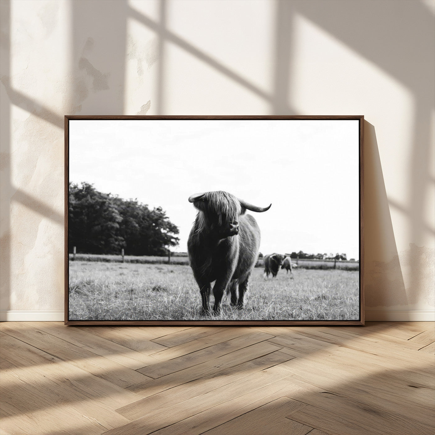 MGV-FC-36X24 - Black and White Highland Cow Wall Art Canvas Print | Rustic Western Decor for Living Room or Office,