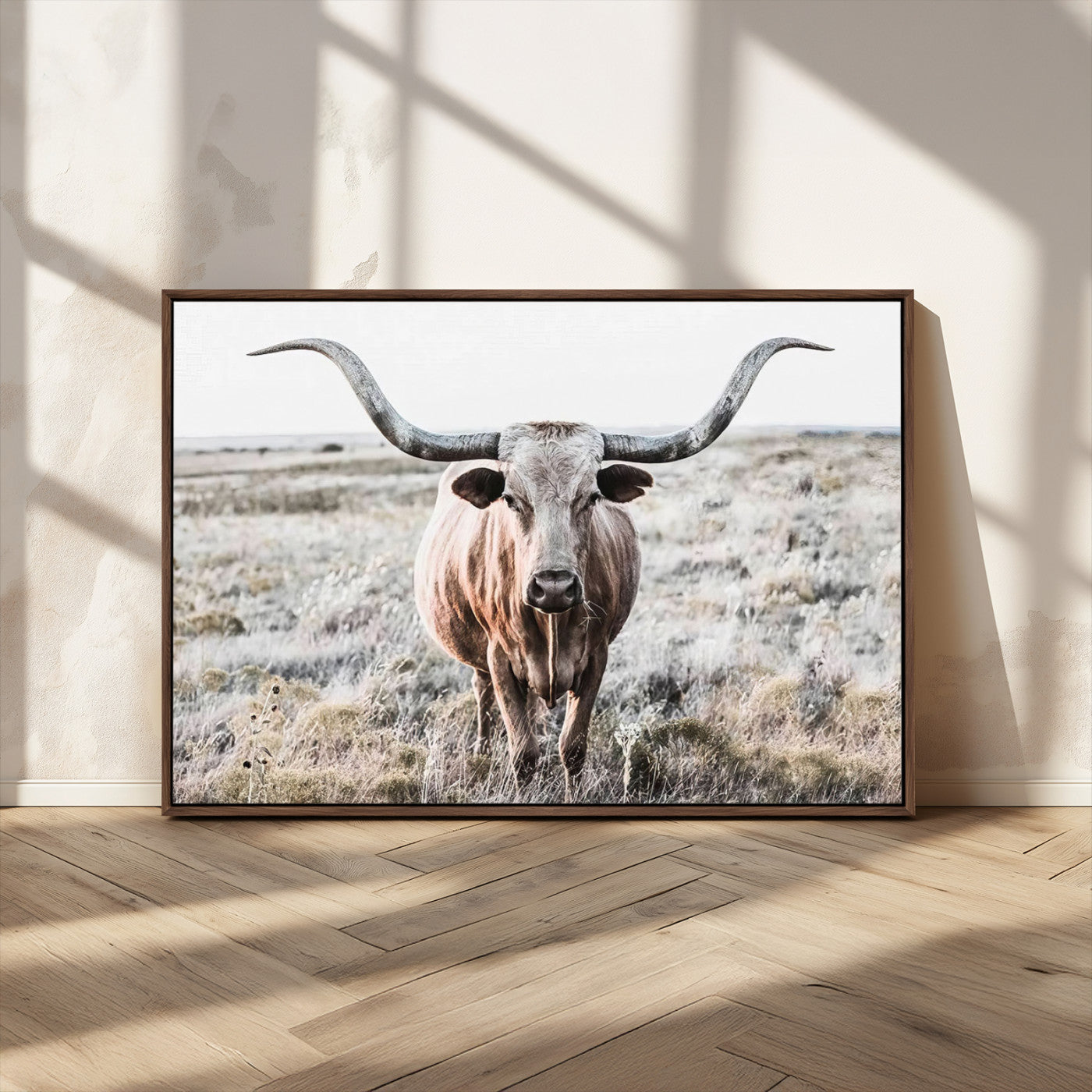 -Rustic Texas Longhorn Wall Art Canvas Print | Western Farmhouse Decor for Living Room or Office,