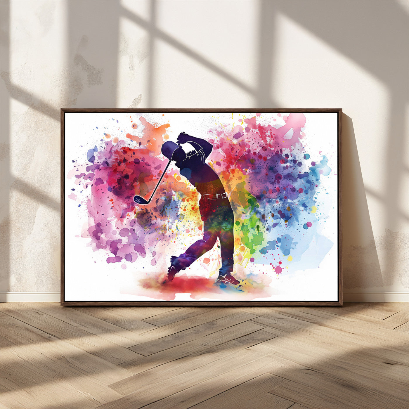 MGV-FC-36X24 - Colorful Golfer Swing Wall Art Canvas Print - Ready to Hang, Framed Sports Decor