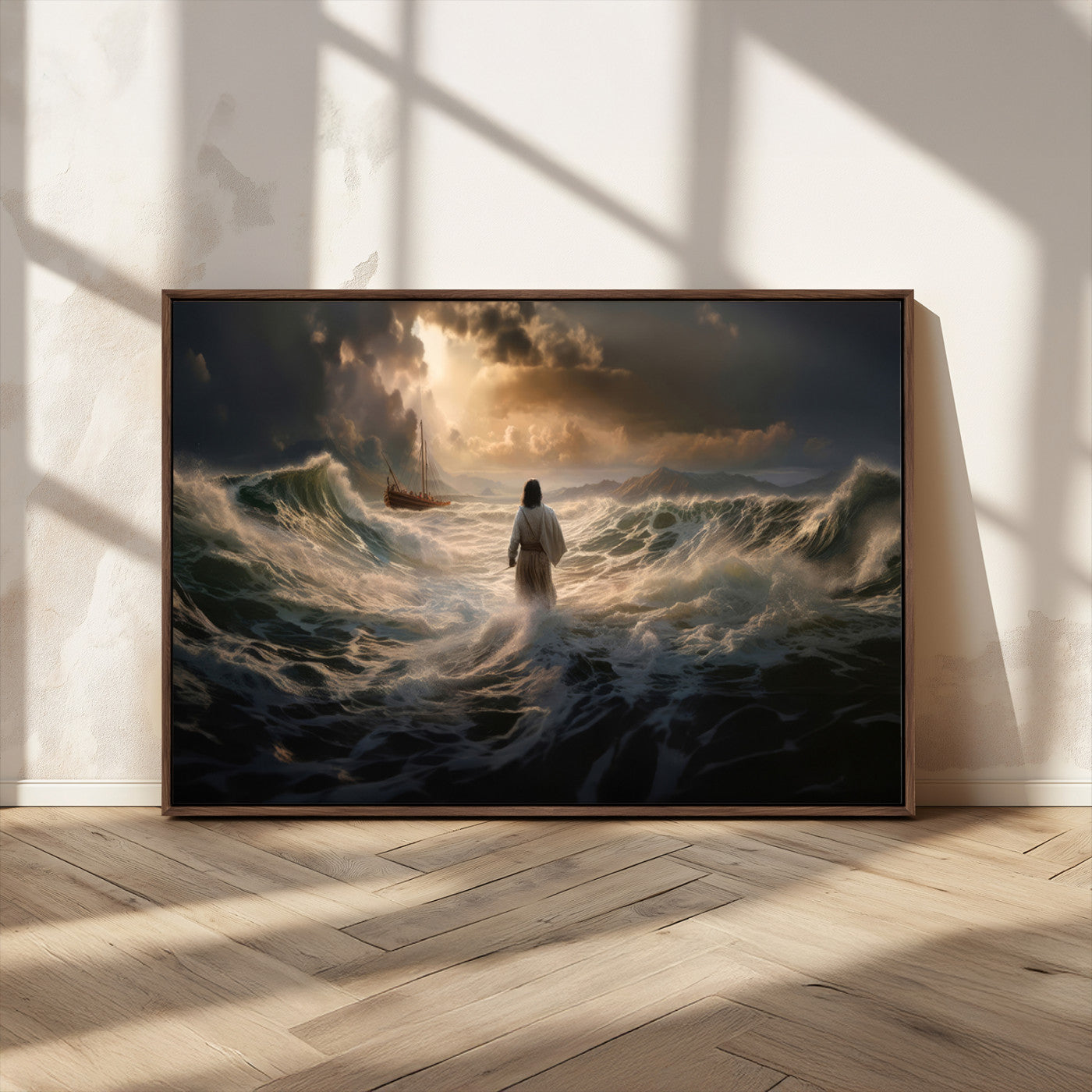 MGV-FC-36X24 - Jesus Walking on Water Wall Art Canvas Print - Religious Spiritual Decor - Jesus Wall Art Canvas