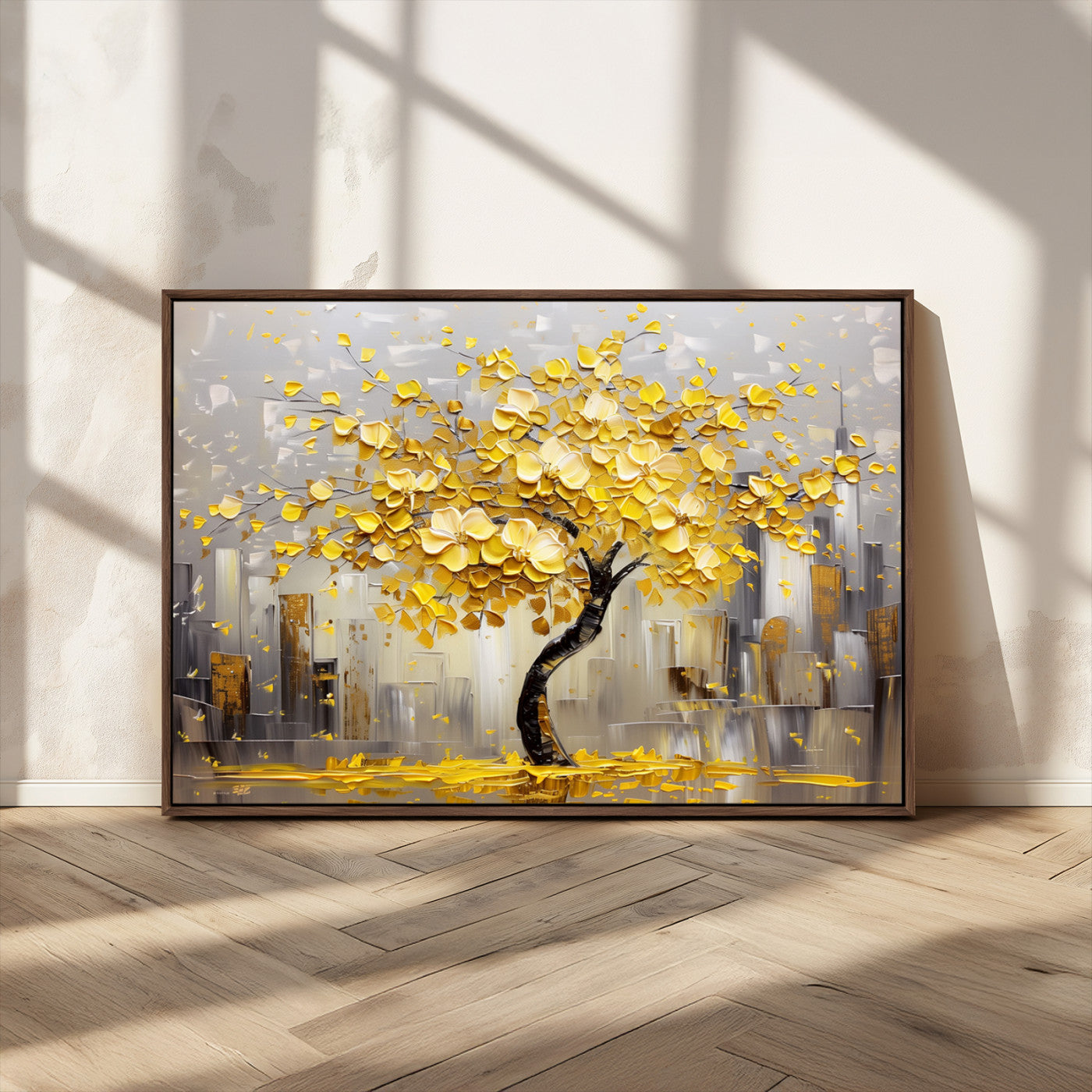 -Golden Tree Canvas Print | Abstract Wall Art for Modern Homes | Ready to Hang Framed Artwork