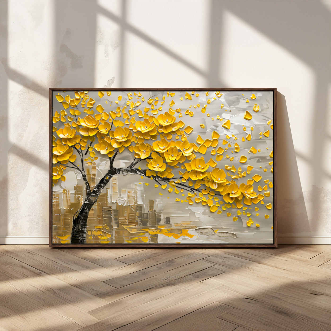 MGV-FC-36X24 - Yellow Blossom Tree Canvas Wall Art - Floral Abstract Modern Contemporary Artwork for Living Room or
