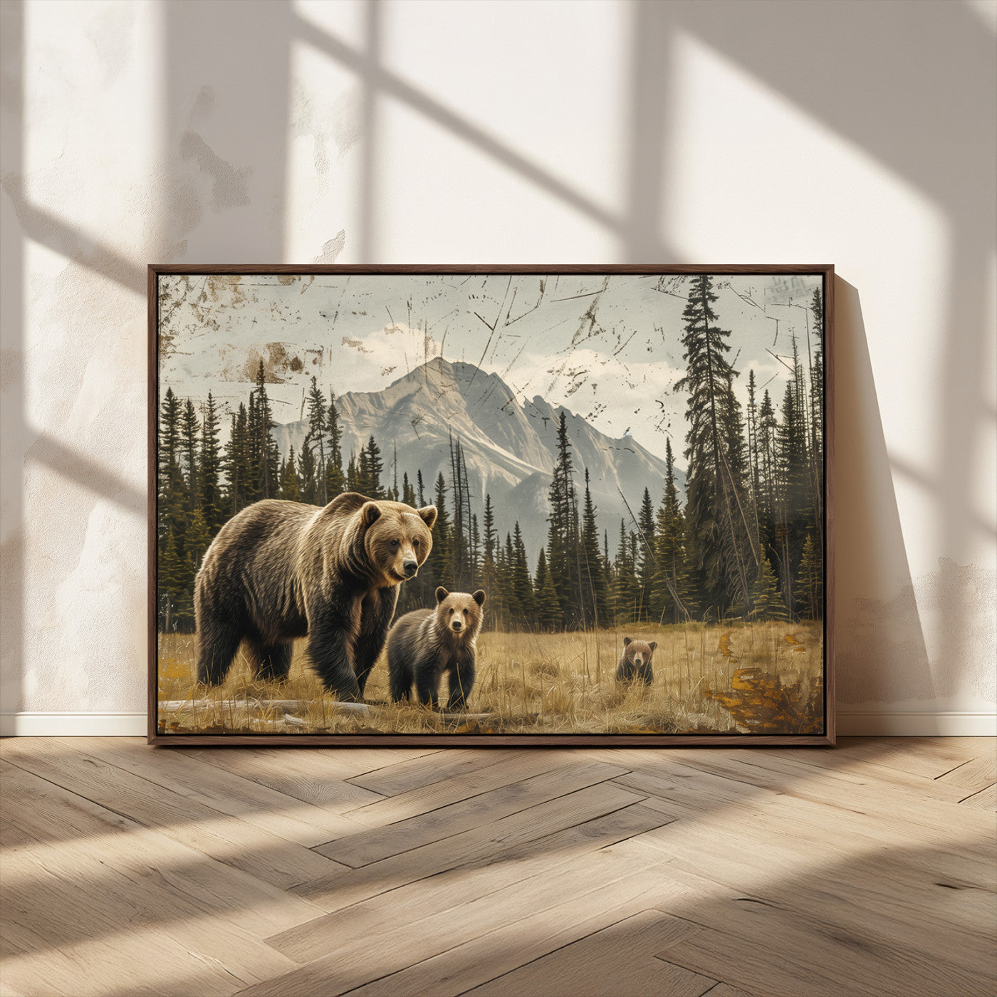 MGV-FC-36X24 - Rustic Grizzly 399 Bear Family Wall Art Canvas Print