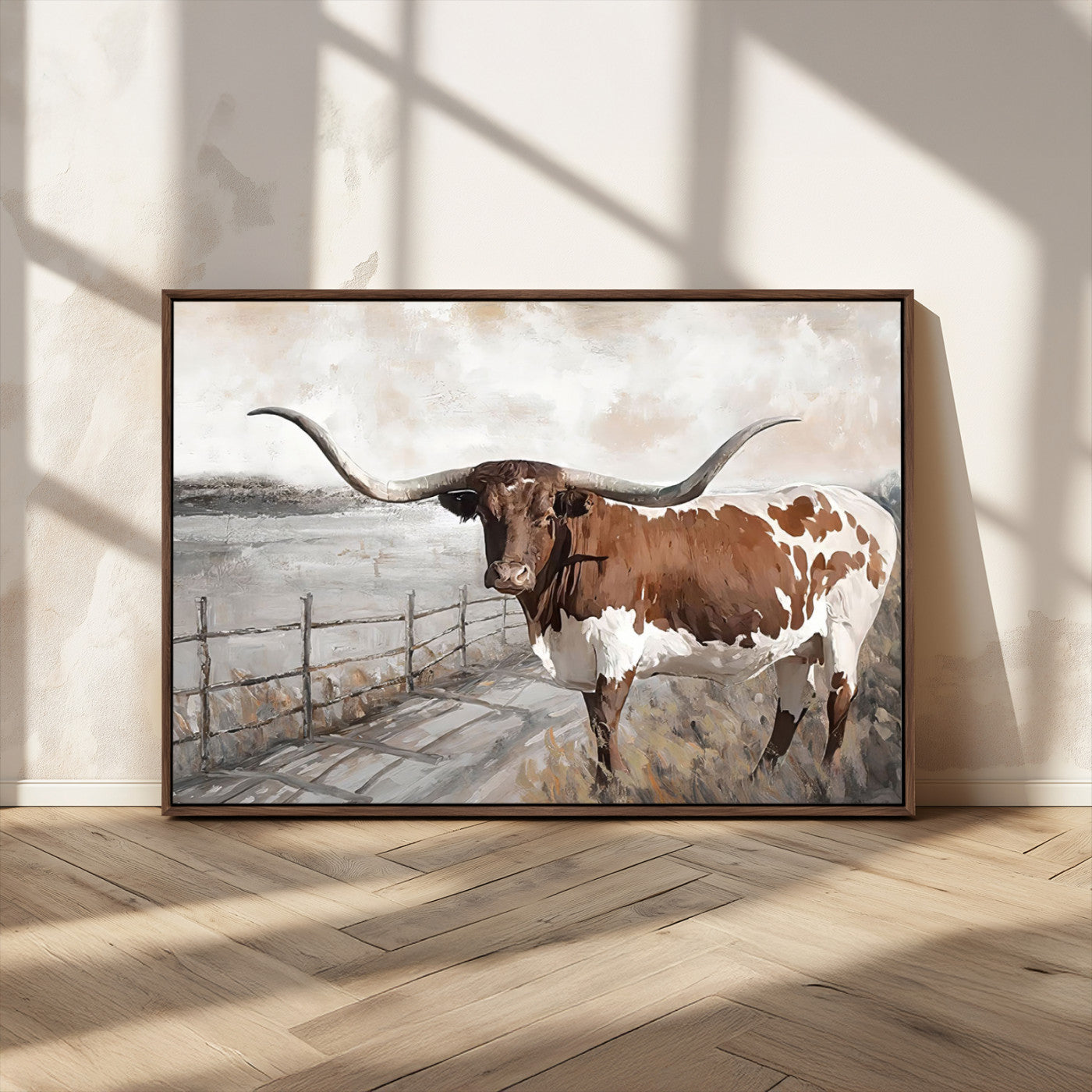 57340-MGV-CV-36X24-Vintage Texas Cow Wall Art Canvas Print, Rustic Longhorn Wall Art | Canvas Print for Farmhouse Decor