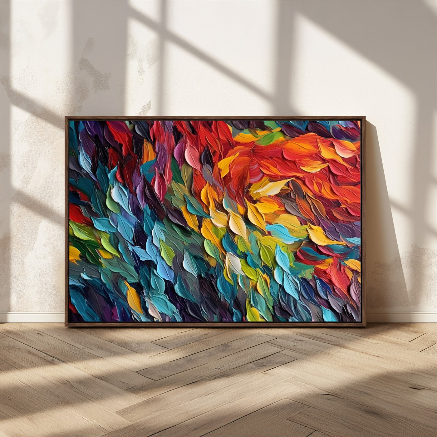 -Vibrant Abstract Leaf Wall Art Canvas Print | Bold Colorful Canvas for Living Room or Office | Ready