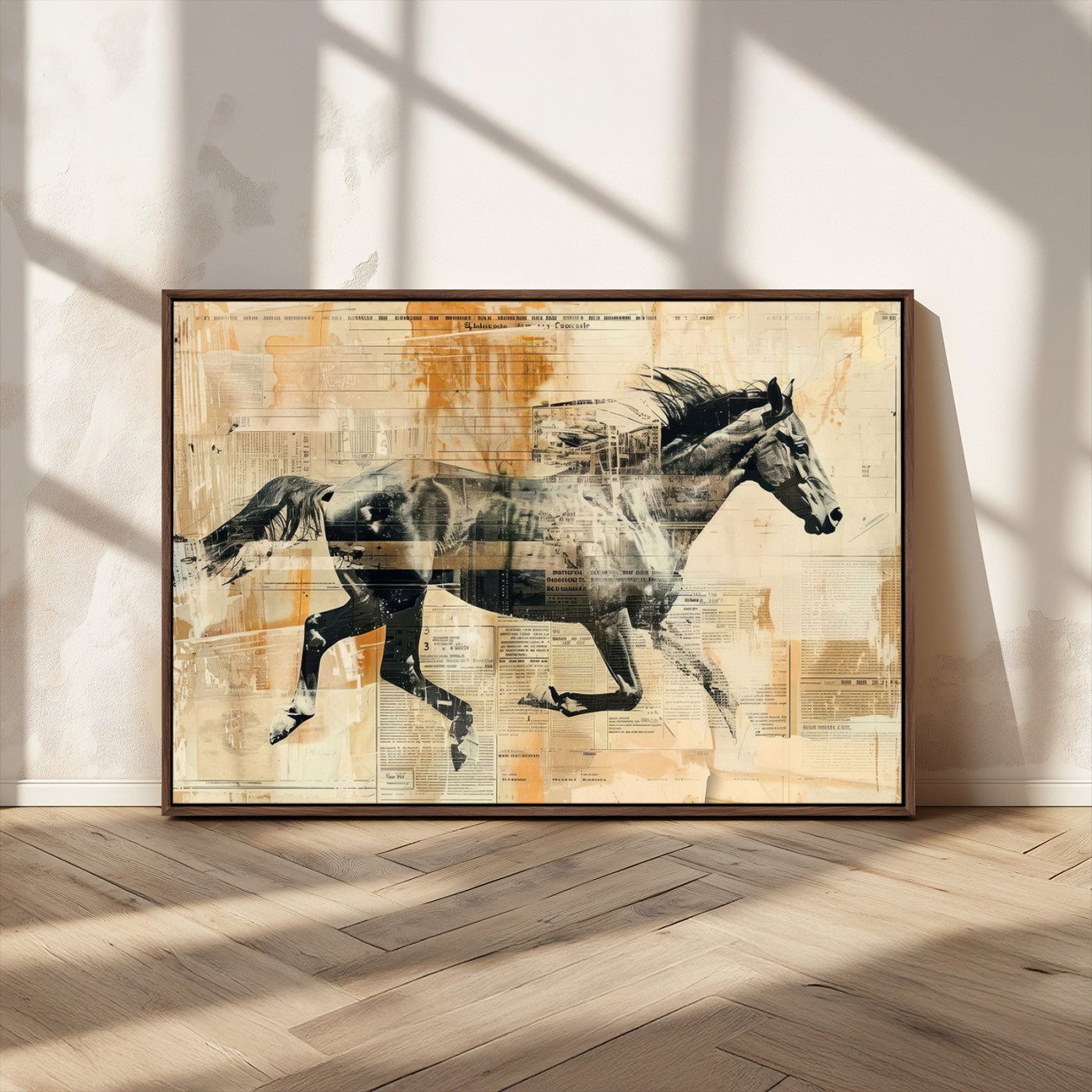 MGV-FC-36X24 - Chines Style Running Horse Western Wall Art | Farmhouse Wall Decor | Ready to Hang Framed Canvas