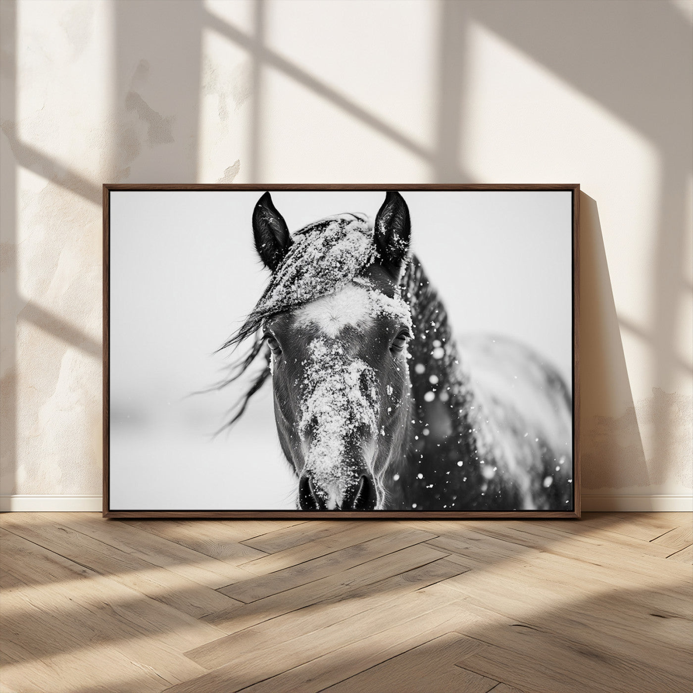 MGV-FC-36X24 - Western Wall Art | Black and White Winter Horse Wall Art | Ready to Hang and Framed | Farmhouse and