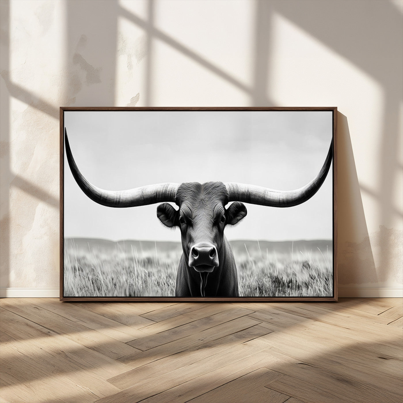 -Longhorn Bull Canvas Print | Rustic Farmhouse Wall Art | Western Decor | Ready to Hang and Framed