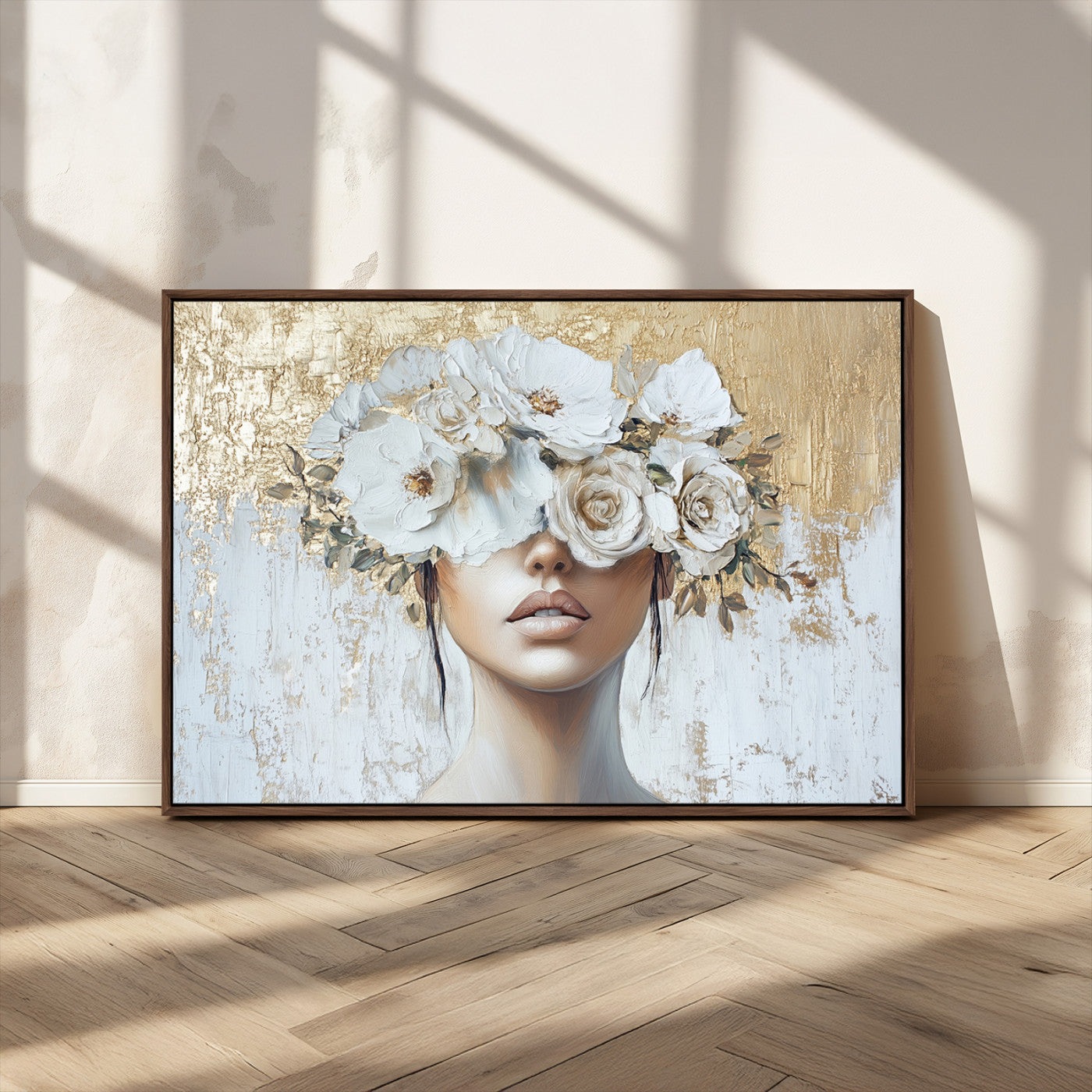 MGV-FC-36X24 - Golden Petal Wall Art - Canvas Print Flower Head Woman Painting Floral Woman Portrait Wall Decor,